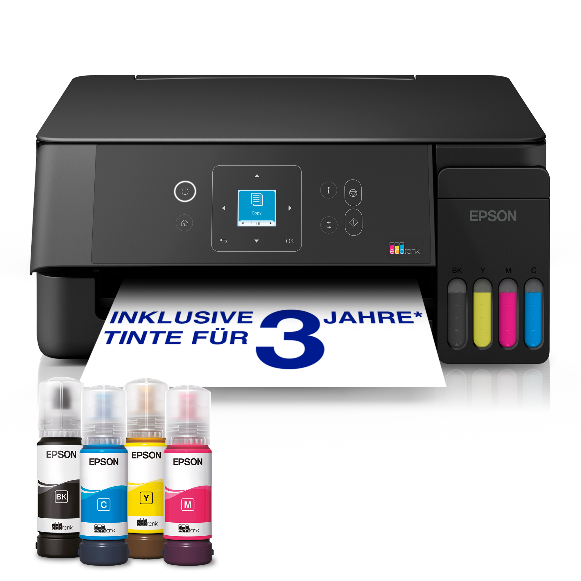 EcoTank ET-2921 A4-Multifunktions-Wi-Fi- und AirPrint Tintentankdrucker, mit einem LC-Display und einem im Lieferumfang enthaltenen Vorrat an Tinte für bis zu 3 Jahre