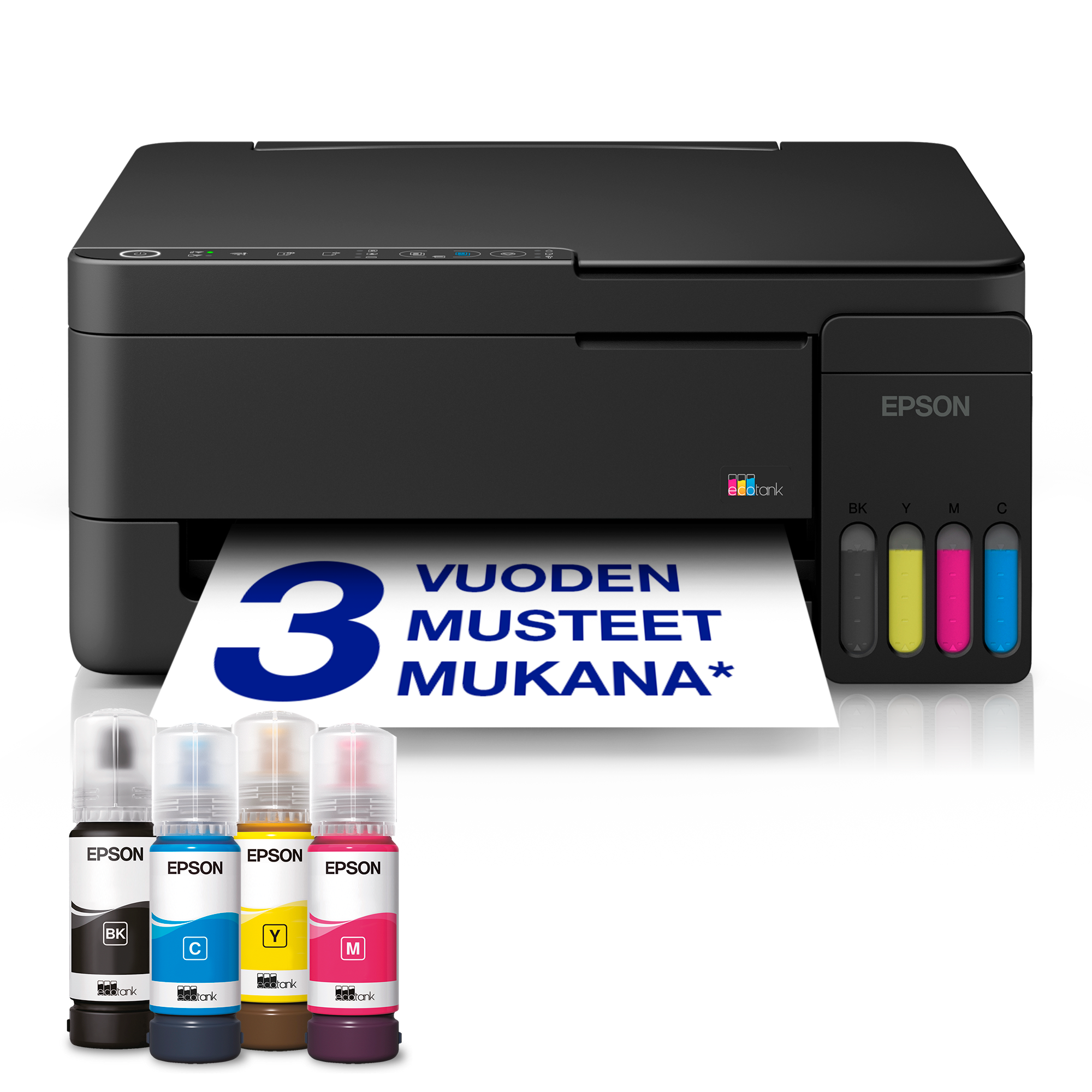 EcoTank ET-2911 A4 -monitoimitulostin Wi-Fi- ja AirPrint-tuella ja mustesäiliöjärjestelmällä, mukana jopa kolmen vuoden musteet