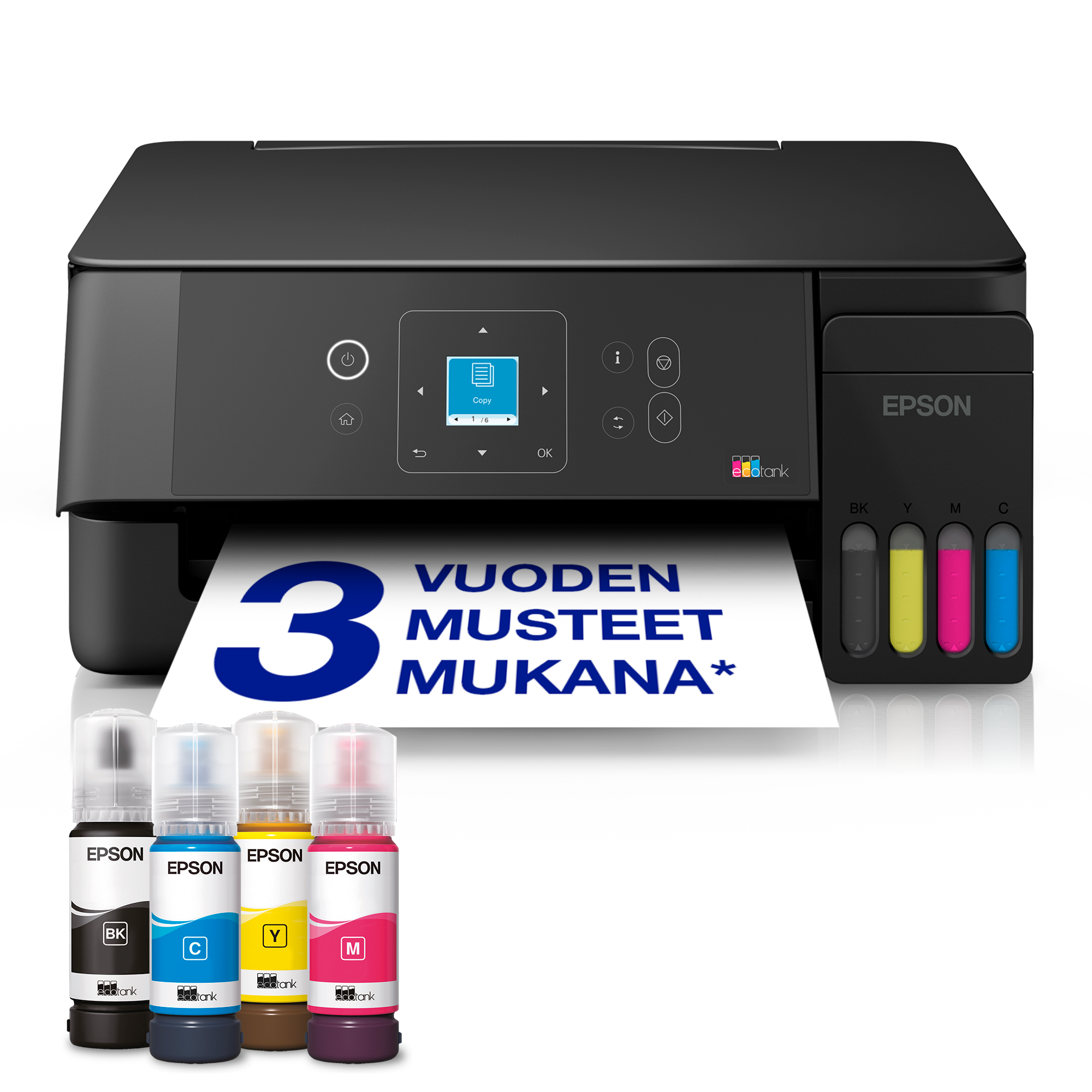 EcoTank ET-2921 A4 -monitoimitulostin Wi-Fi- ja AirPrint-tuella, LCD-näytöllä ja mustesäiliöjärjestelmällä, mukana jopa kolmen vuoden musteet