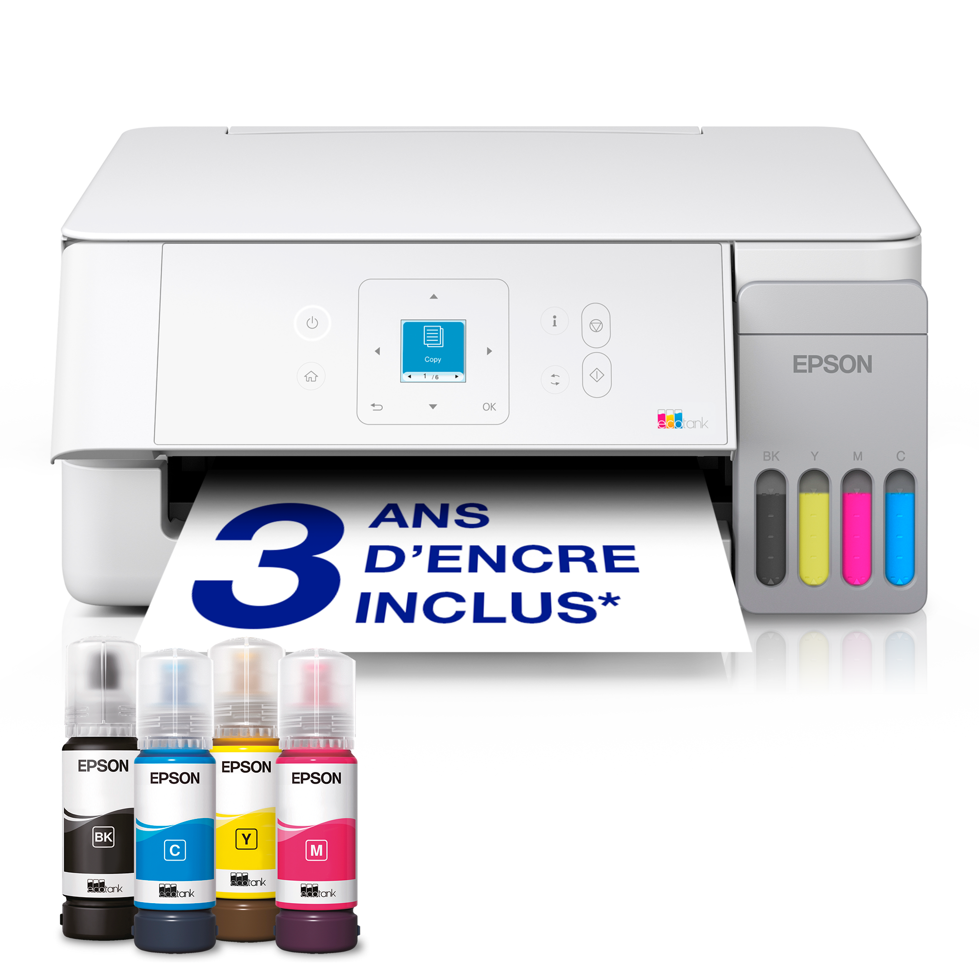 Solution d’impression multifonction A4 Wi-Fi et AirPrint EcoTank ET-2926 équipée de réservoirs d’encre, écran LCD et jusqu’à 3 ans d’encre inclus