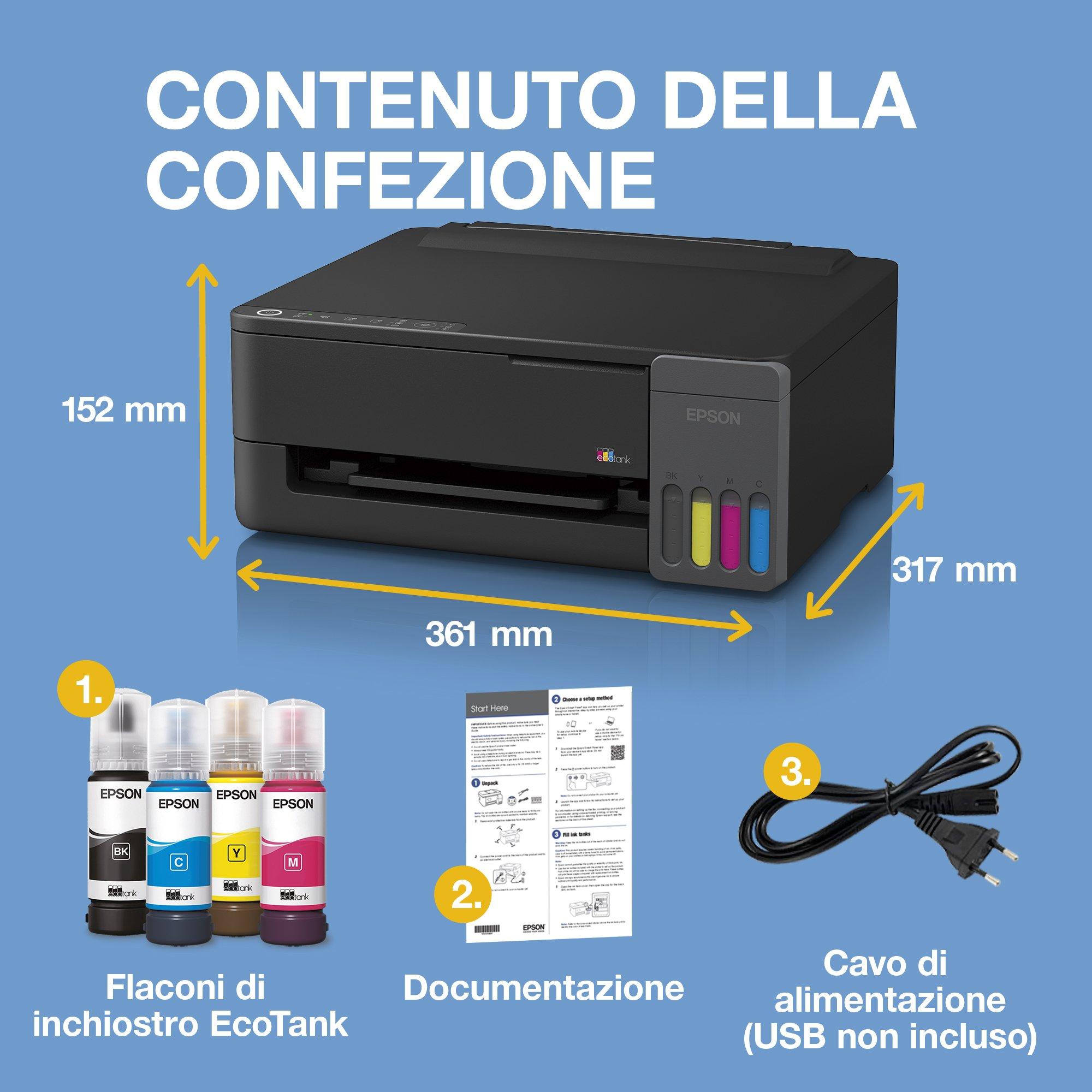 EcoTank ET-1910 stampante A4 Wi-Fi e AirPrint con serbatoi di inchiostro, fino a 3 anni di inchiostro inclusi whats in the box