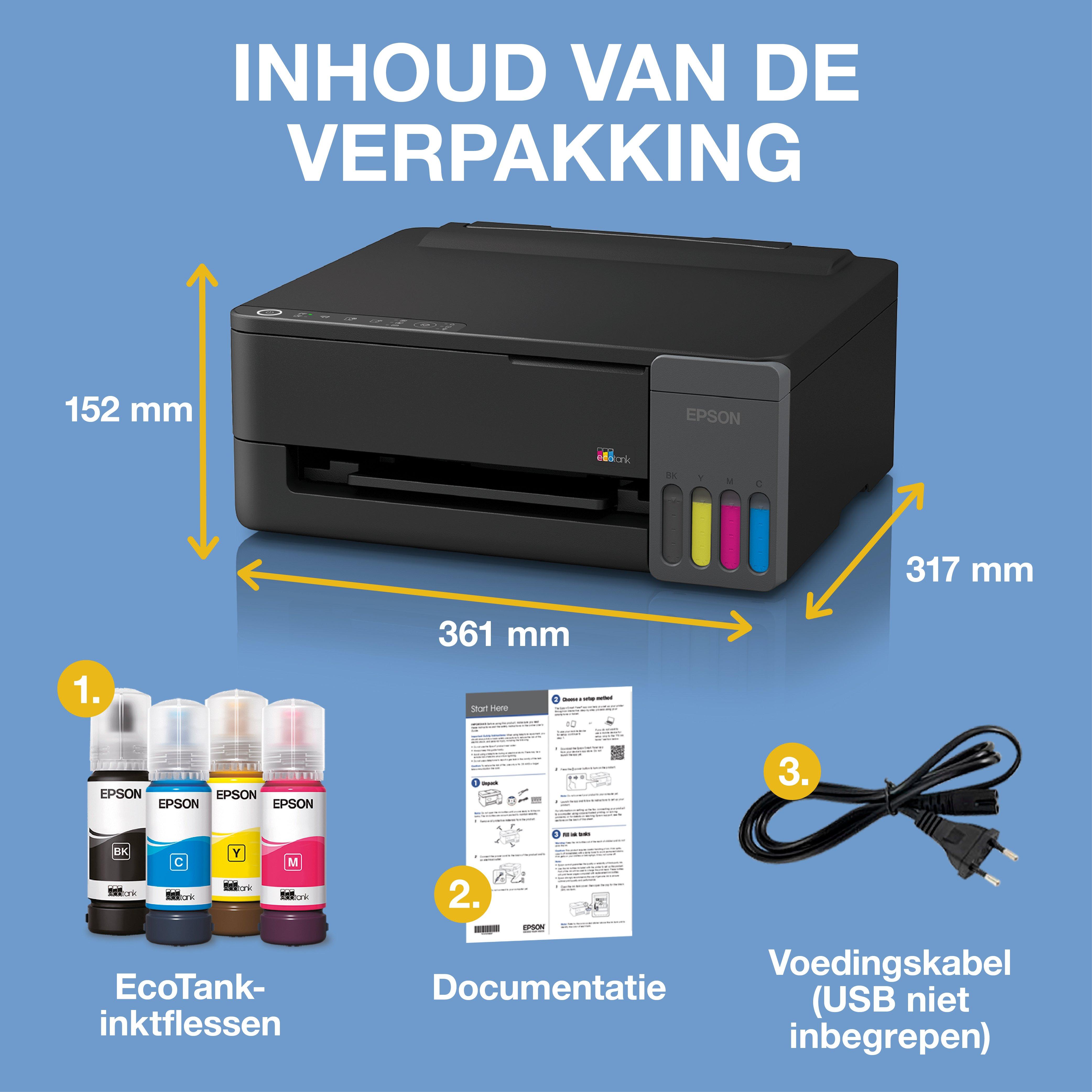 EcoTank ET-1910 A4 Wi-Fi en AirPrint-printer met inkttank, inclusief tot wel 3 jaar aan inkt whats in the box