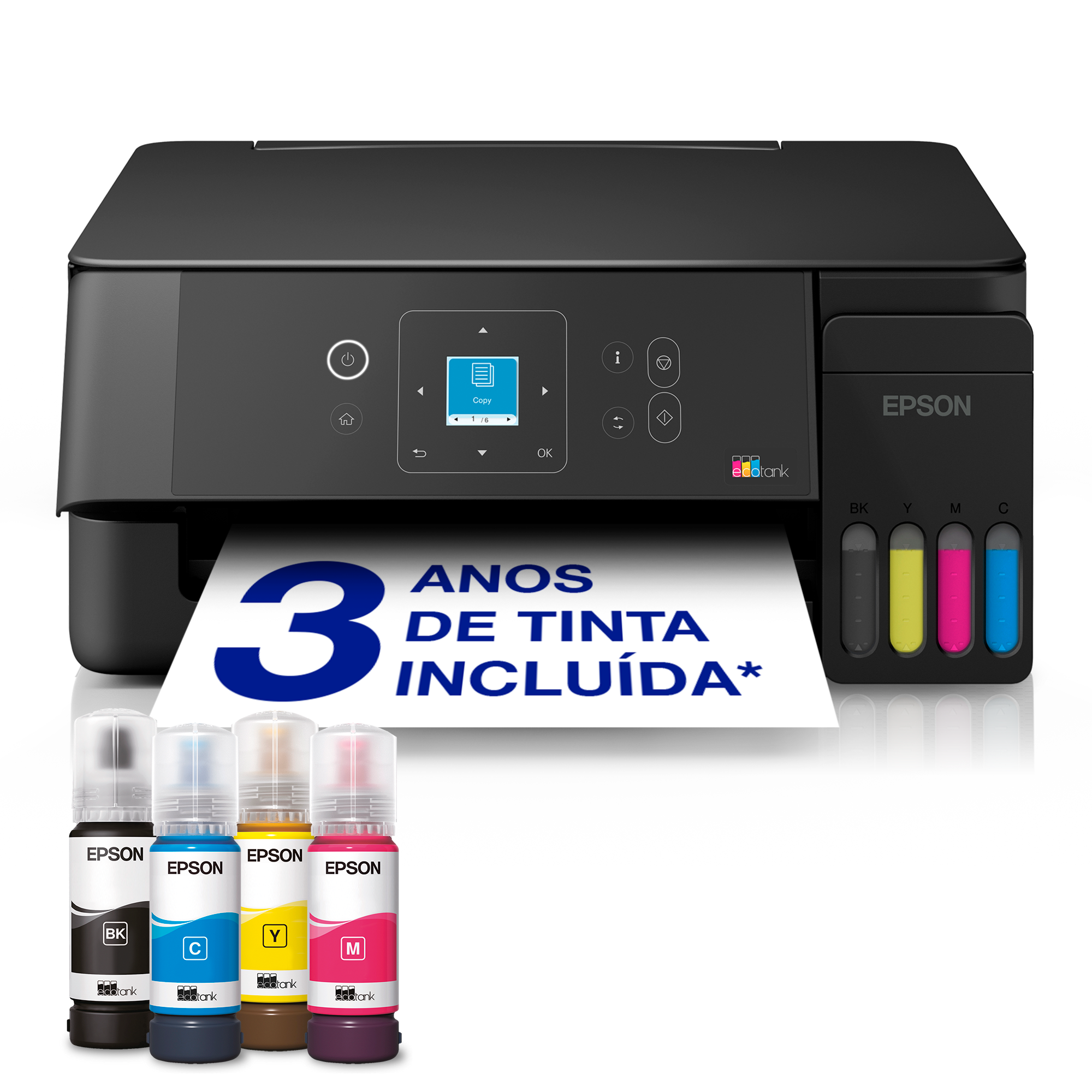 Impressora Ecotank ET-2921 A4 multifunções com tanque de tinta, Wi-Fi e AirPrint com ecrã LCD e até 3 anos de tinta incluída