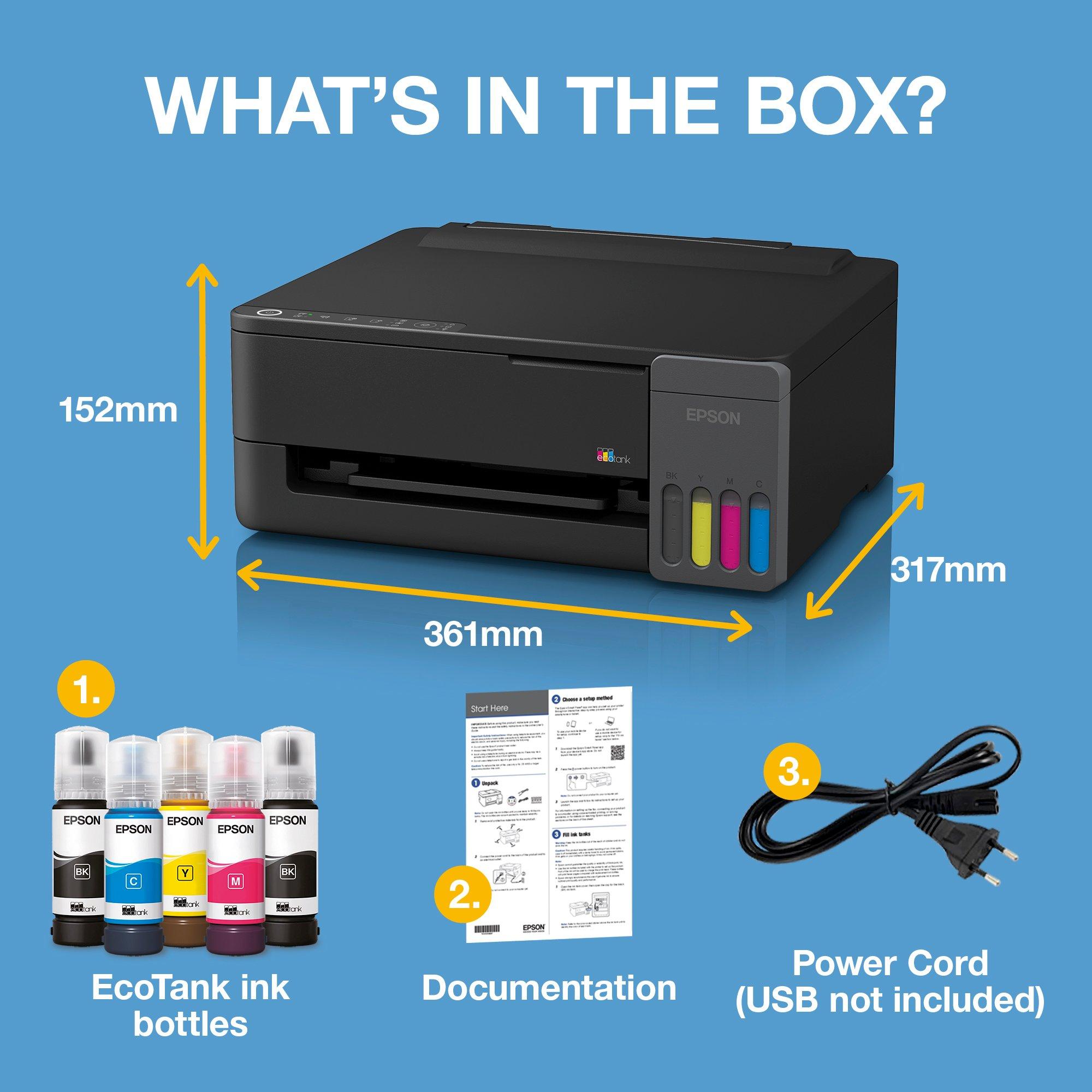 EcoTank L1350 A4 Wi-Fi &amp; AirPrint Ink Tank Printer With Up To 3 Years Of Ink Included whats in the box