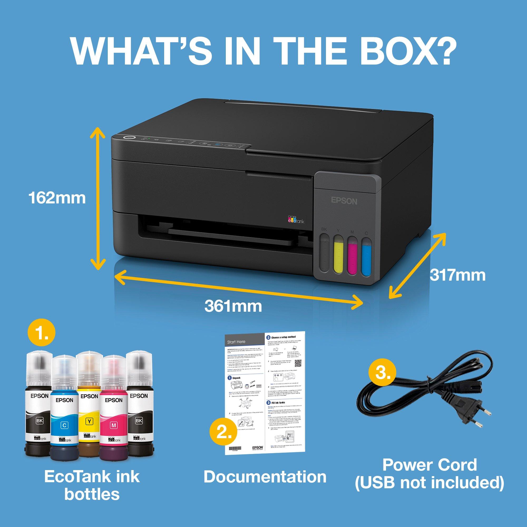 EcoTank L3350 A4 Multifunction Wi-Fi &amp; AirPrint Ink Tank Printer With Up To 3 Years Of Ink Included whats in the box