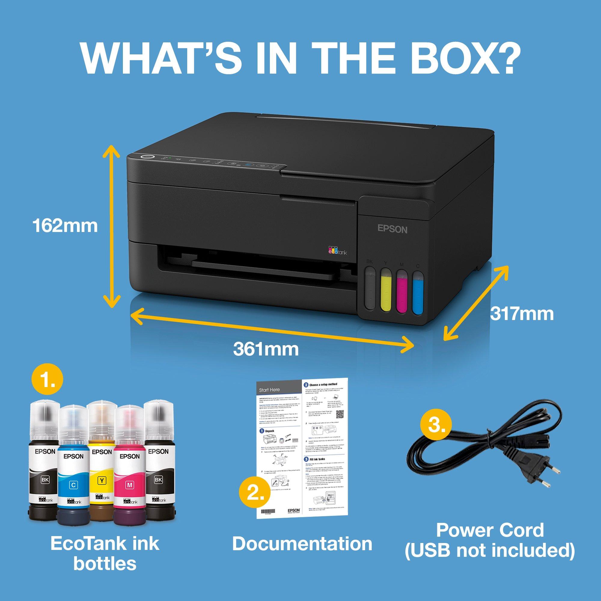 EcoTank L3352 A4 Multifunction Wi-Fi &amp; AirPrint Ink Tank Printer With Up To 3 Years Of Ink Included whats in the box