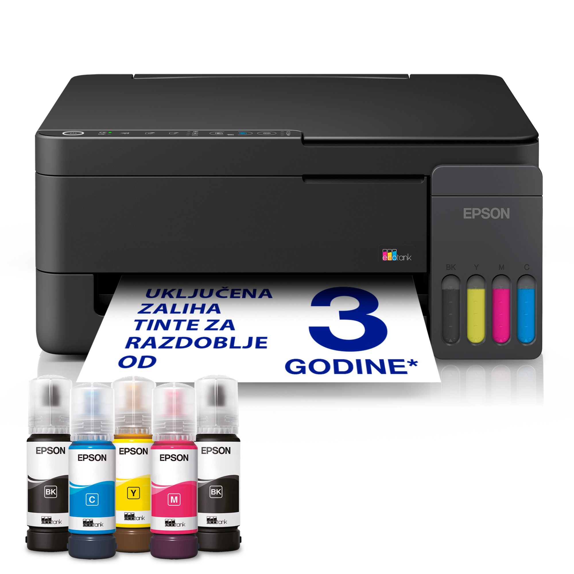 Višenamjenski pisač EcoTank L3350 Wi-Fi & AirPrint za format A4, sa spremnikom za tintu i uključenom zalihom tinte za do tri godine