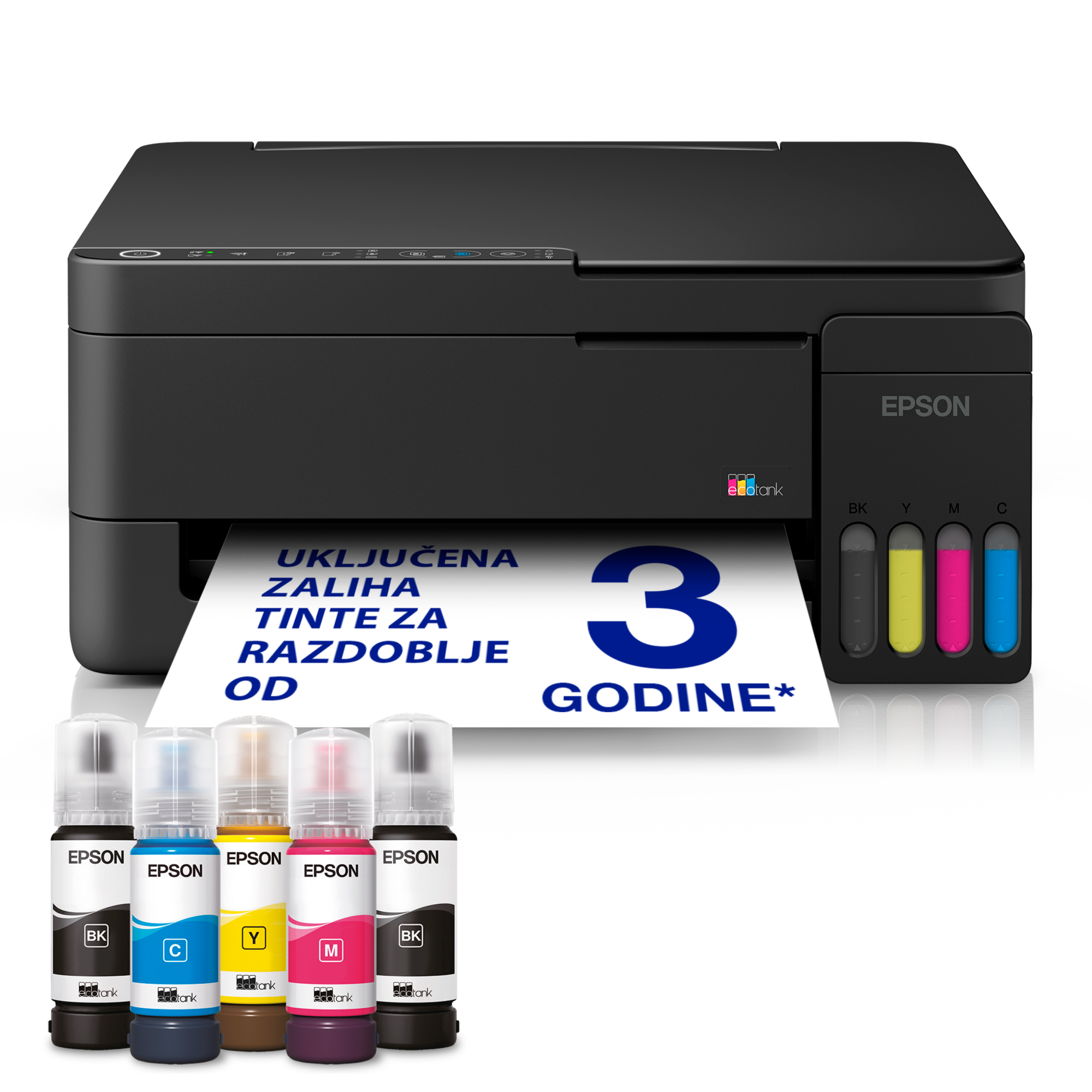 Višenamjenski pisač EcoTank L3351 Wi-Fi & AirPrint za format A4, sa spremnikom za tintu i uključenom zalihom tinte za do tri godine