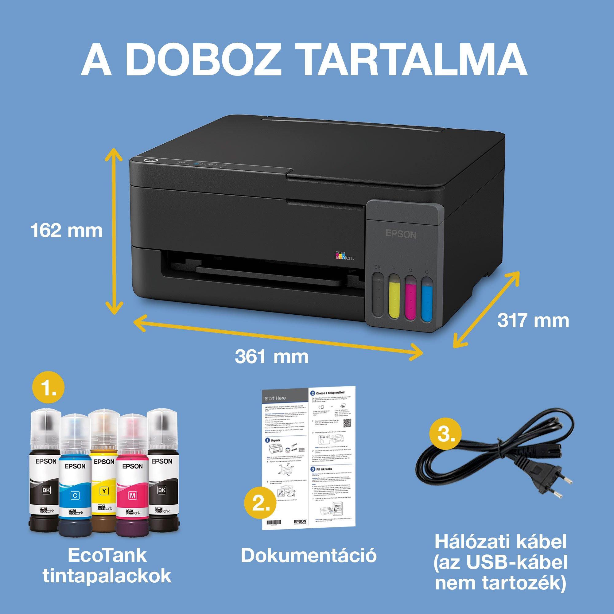 EcoTank L3310 A4-es többfunkciós, külső tintatartályos nyomtató, akár 3 évre elegendő tintával whats in the box