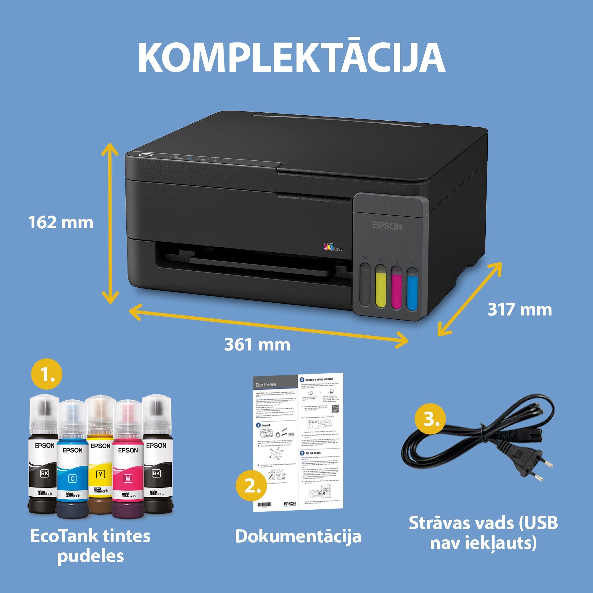 EcoTank L3310 A4 daudzfunkciju tintes tvertnes printeris ar komplektācijā iekļautu tinti līdz pat 3 gadiem whats in the box