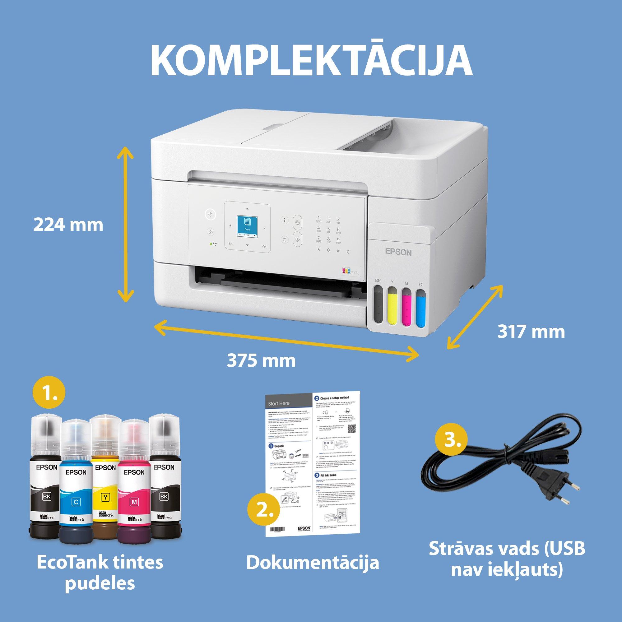 EcoTank L5396 A4 daudzfunkciju Wi-Fi un AirPrint tintes tvertnes printeris ar LCD ekrānu, ADF un komplektācijā iekļautu tinti līdz pat 3 gadiem whats in the box