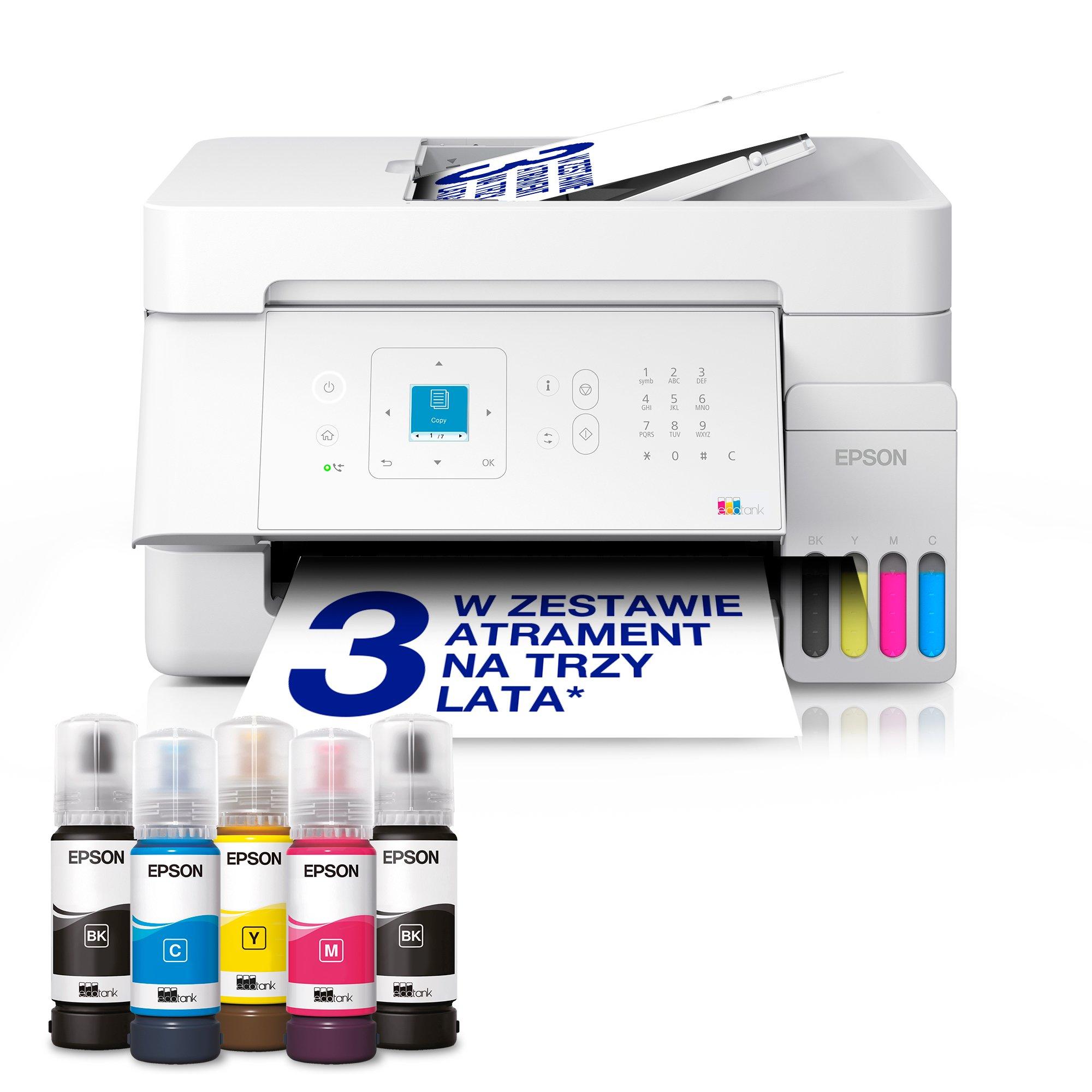 Wielofunkcyjna drukarka A4 EcoTank L5396 z Wi-Fi, stałym zasilaniem w atrament, funkcją AirPrint, wyświetlaczem LCD, automatycznym podajnikiem dokumentów, zapasem atramentu nawet na 3 lata w zestawie