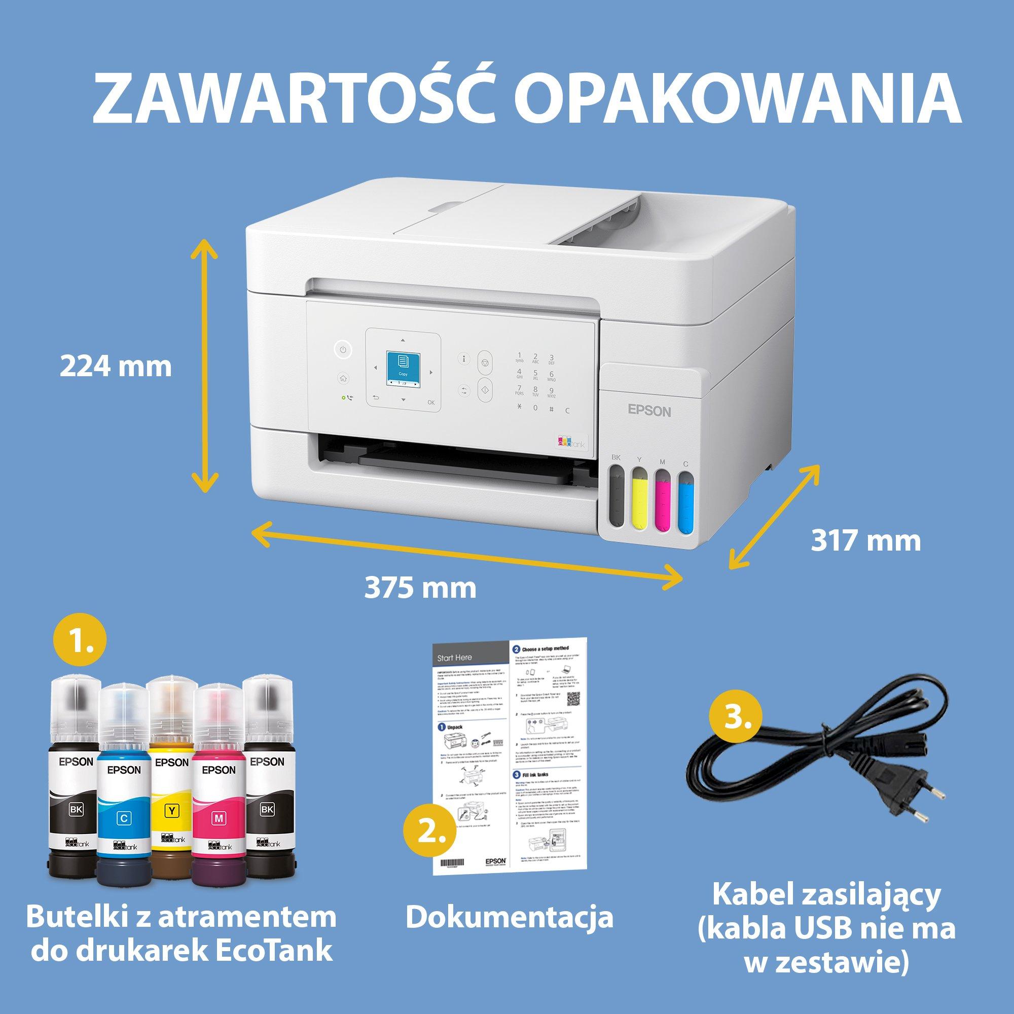 Wielofunkcyjna drukarka A4 EcoTank L5396 z Wi-Fi, stałym zasilaniem w atrament, funkcją AirPrint, wyświetlaczem LCD, automatycznym podajnikiem dokumentów, zapasem atramentu nawet na 3 lata w zestawie whats in the box