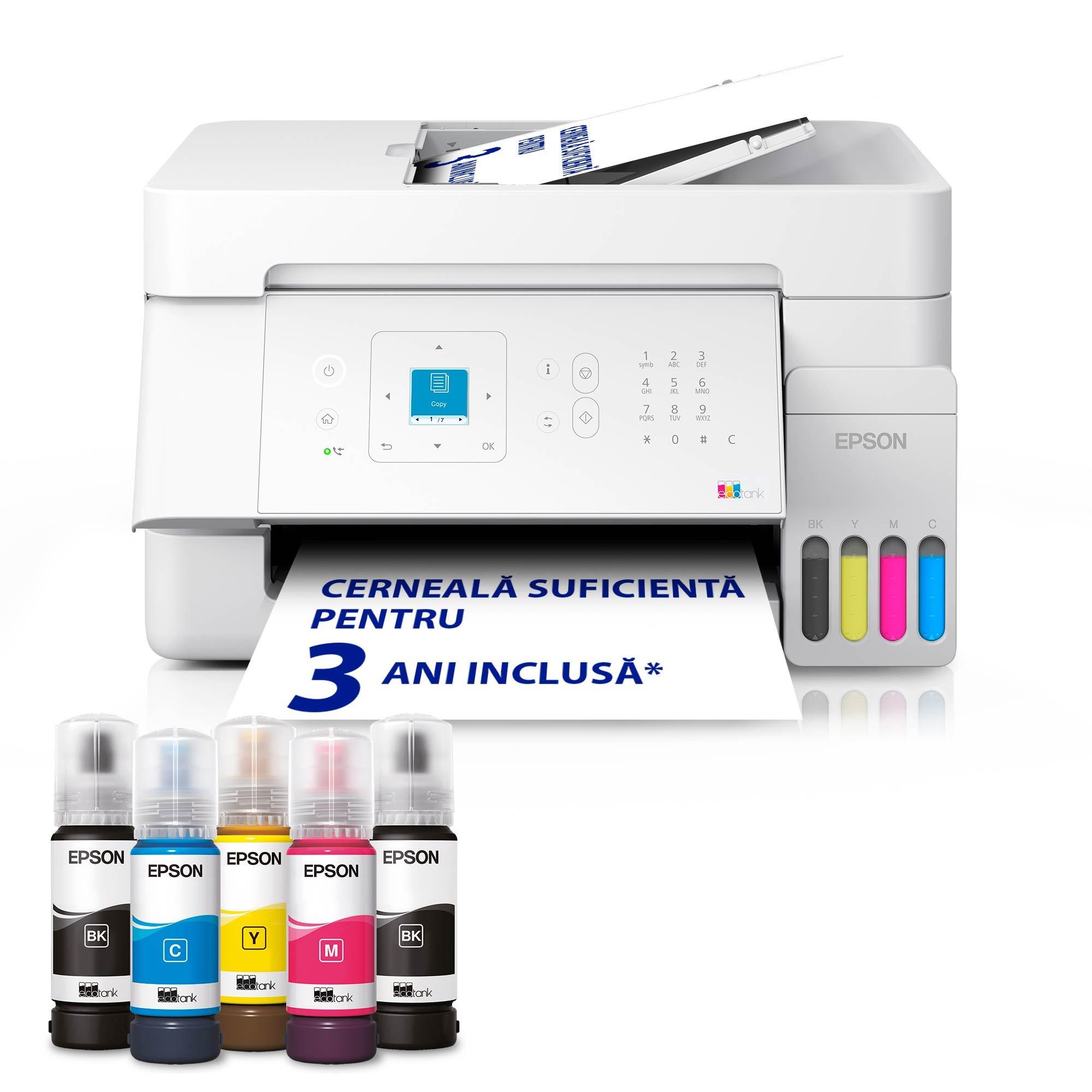 EcoTank L5396 - Multifuncțional A4 cu rezervor de cerneală, Wi-Fi, AirPrint, ecran LCD, compartiment pentru alimentarea automată și cerneală pentru utilizare timp de până la 3 ani inclusă în cutie