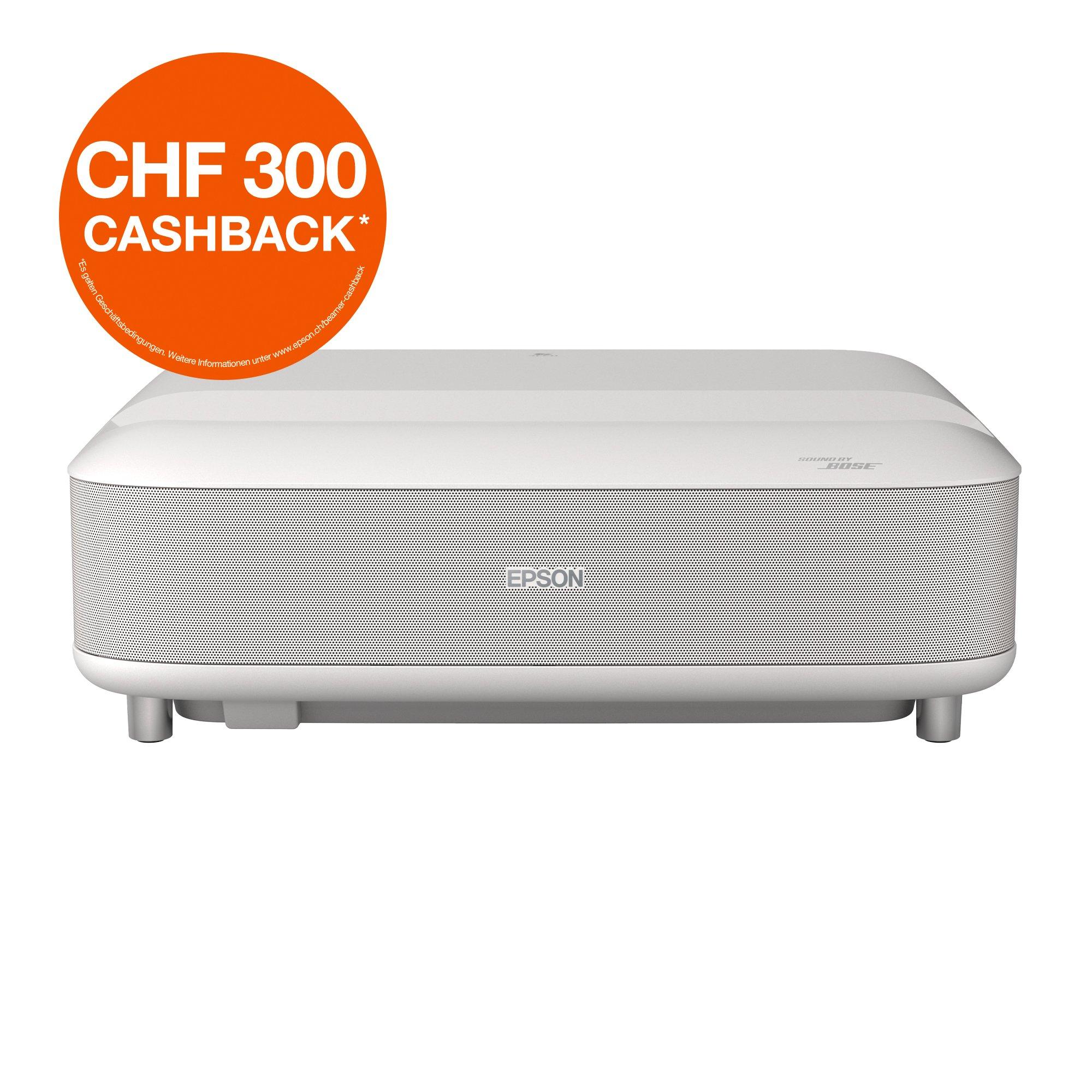 Epson Lifestudio Grand EH-LS670W Diamantweiß, Smart-Laserprojektor mit Ultrakurzdistanz-Projektion, 4K PRO-UHD, Sound by Bose, Google TV, Projektionsfläche von bis zu 120 Zoll, Geräteschutz von 5 Jahren*