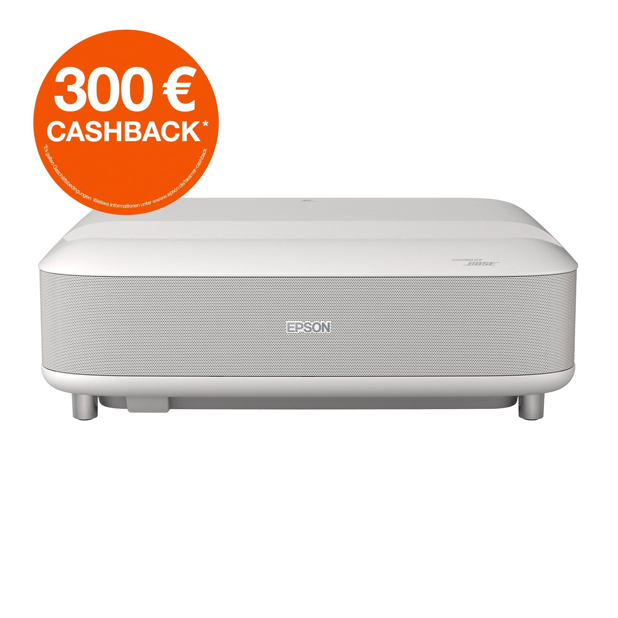 Epson Lifestudio Grand EH-LS670W Diamantweiß, Smart-Laserprojektor mit Ultrakurzdistanz-Projektion, 4K PRO-UHD, Sound by Bose, Google TV, Projektionsfläche von bis zu 120 Zoll, Geräteschutz von 5 Jahren*