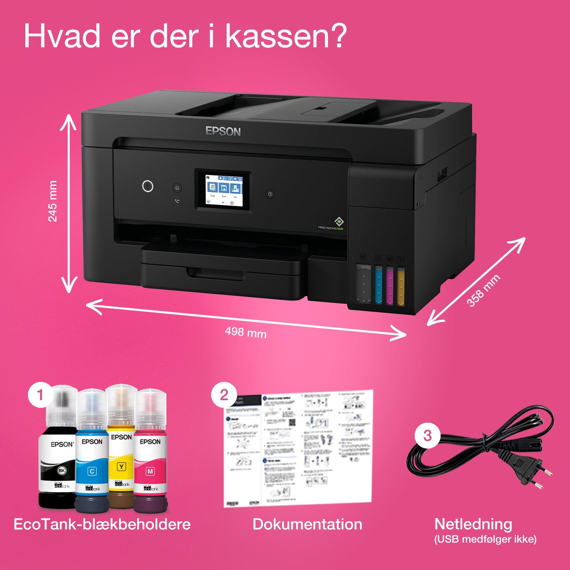 EcoTank ET-15000 A3+ Wi-Fi-multifunktionsprinter med blækbeholder inkl. blæk til ca.  3 års forbrug whats in the box