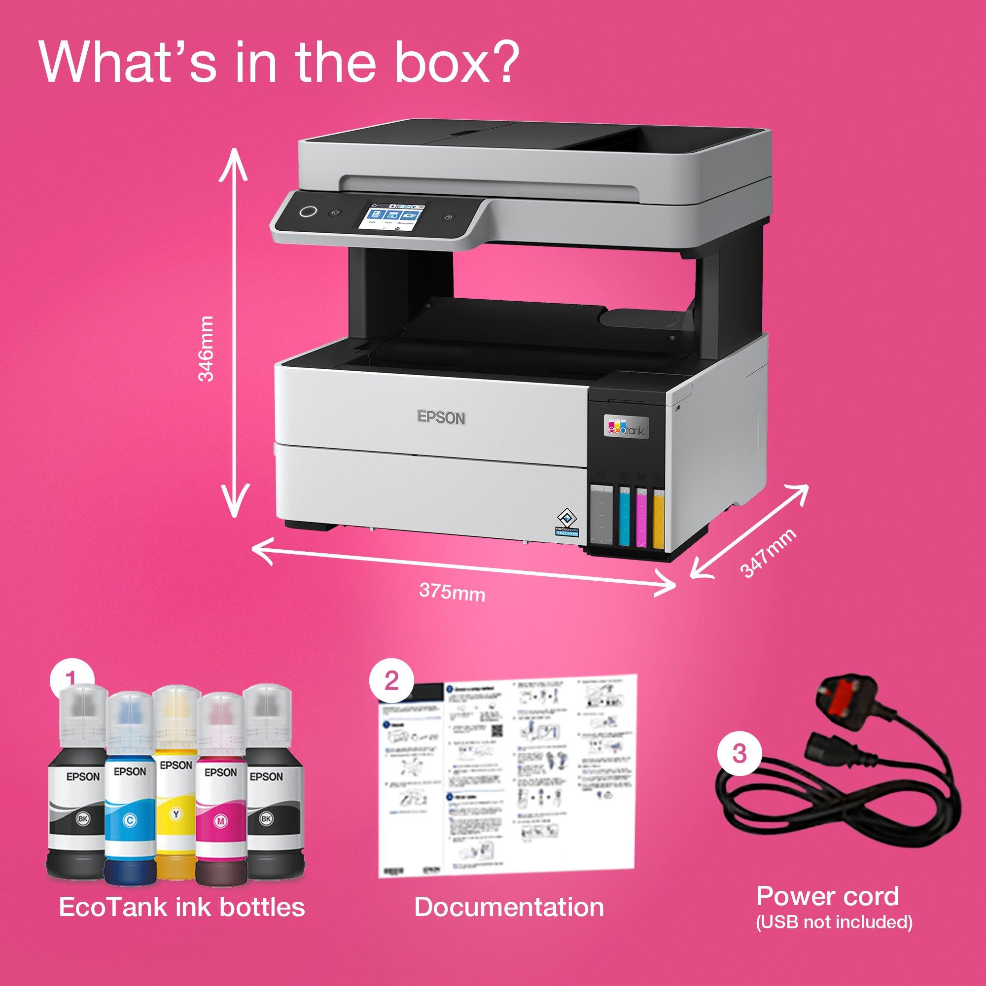 EcoTank ET-5150 A4 Multifunction Wi-Fi Ink Tank Printer whats in the box