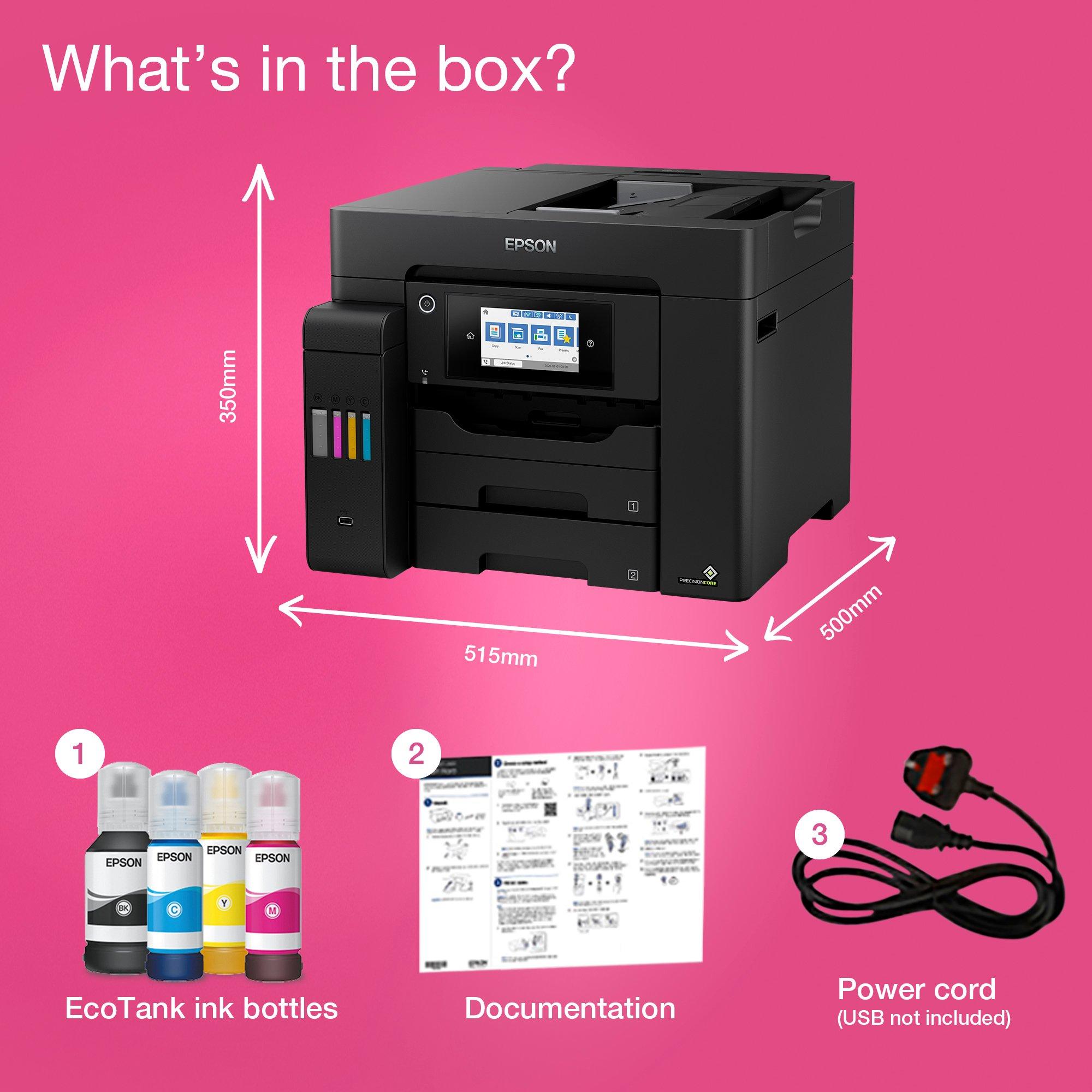 EcoTank ET-5850 A4 Multifunction Wi-Fi Ink Tank Printer with Fax whats in the box