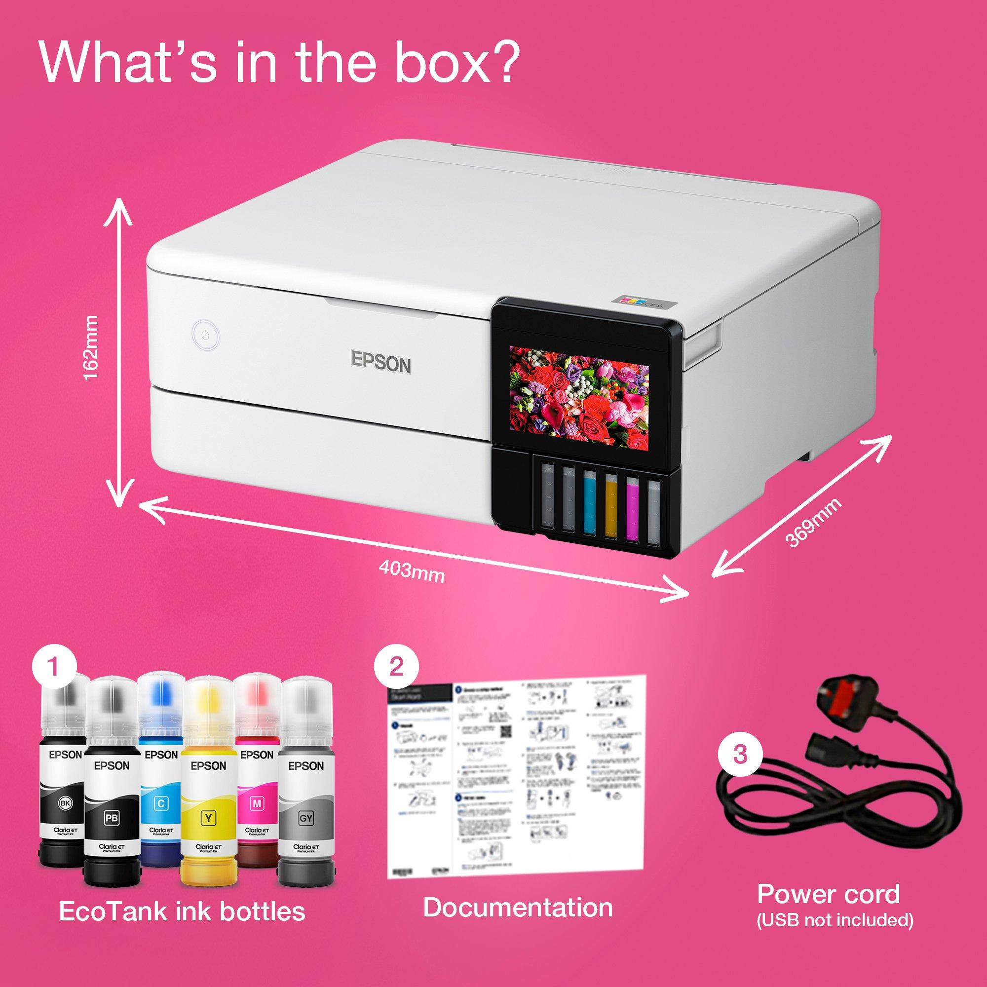 EcoTank ET-8500 A4 Wi-Fi Ink Tank Photo Printer whats in the box