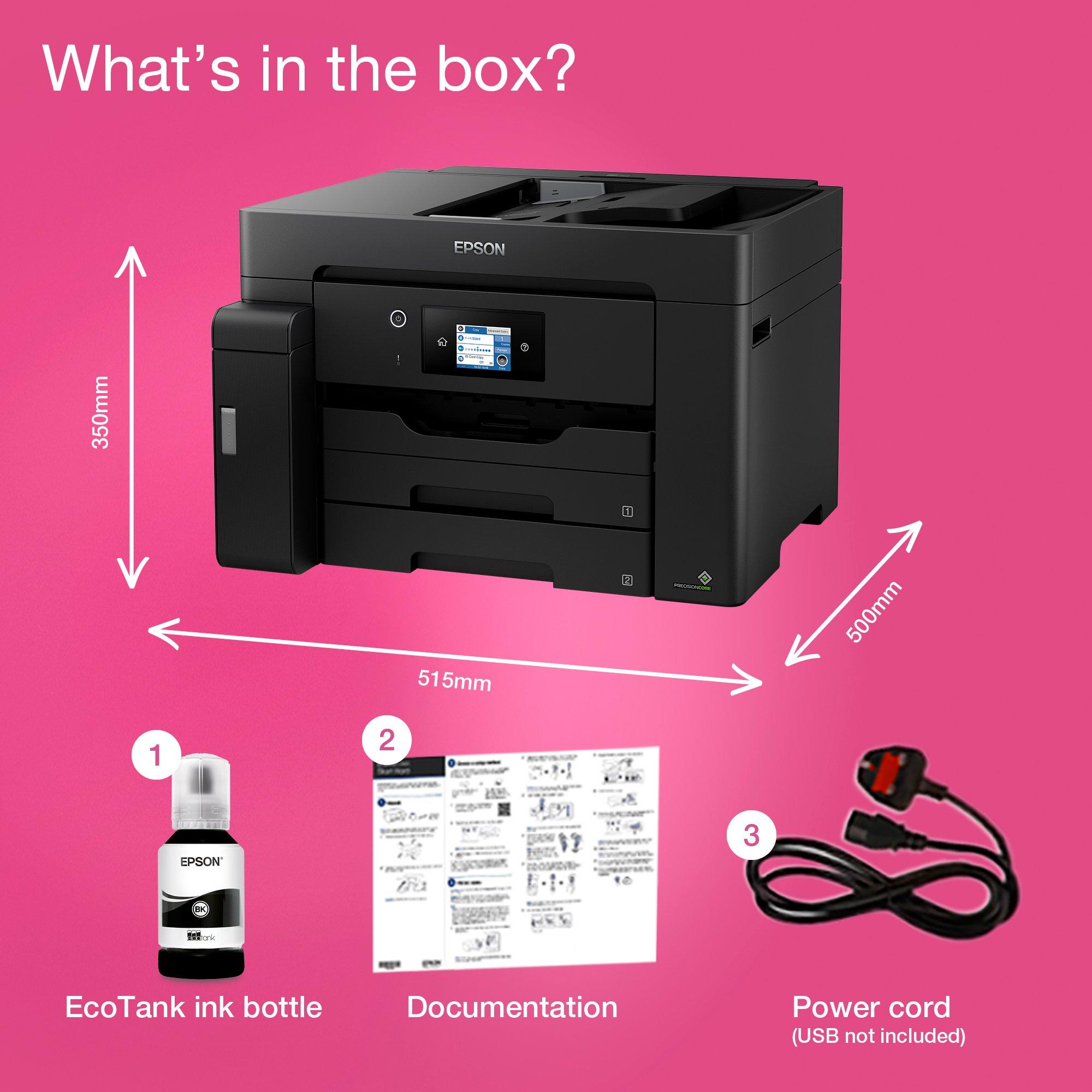 EcoTank ET-M16600 A3 Multifunction Mono Wi-Fi Ink Tank Printer with Scan And Copy whats in the box