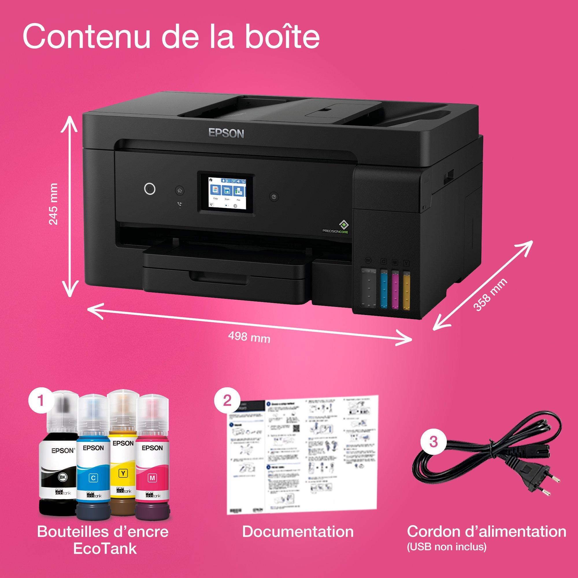 Imprimante multifonction A3+ Wi-Fi EcoTank ET-15000 équipée de réservoirs d’encre, avec jusqu’à 3 ans d’encre inclus whats in the box