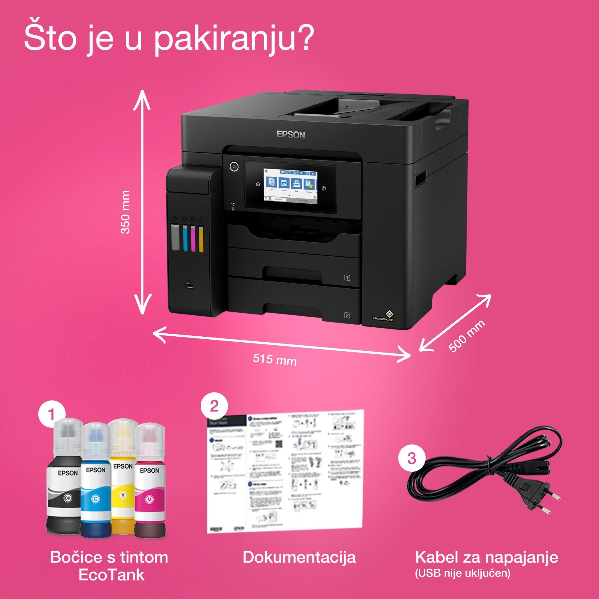 Višenamjenski pisač EcoTank L6550 za format A4 s Wi-Fi vezom, spremnikom za tintu i telefaksom whats in the box