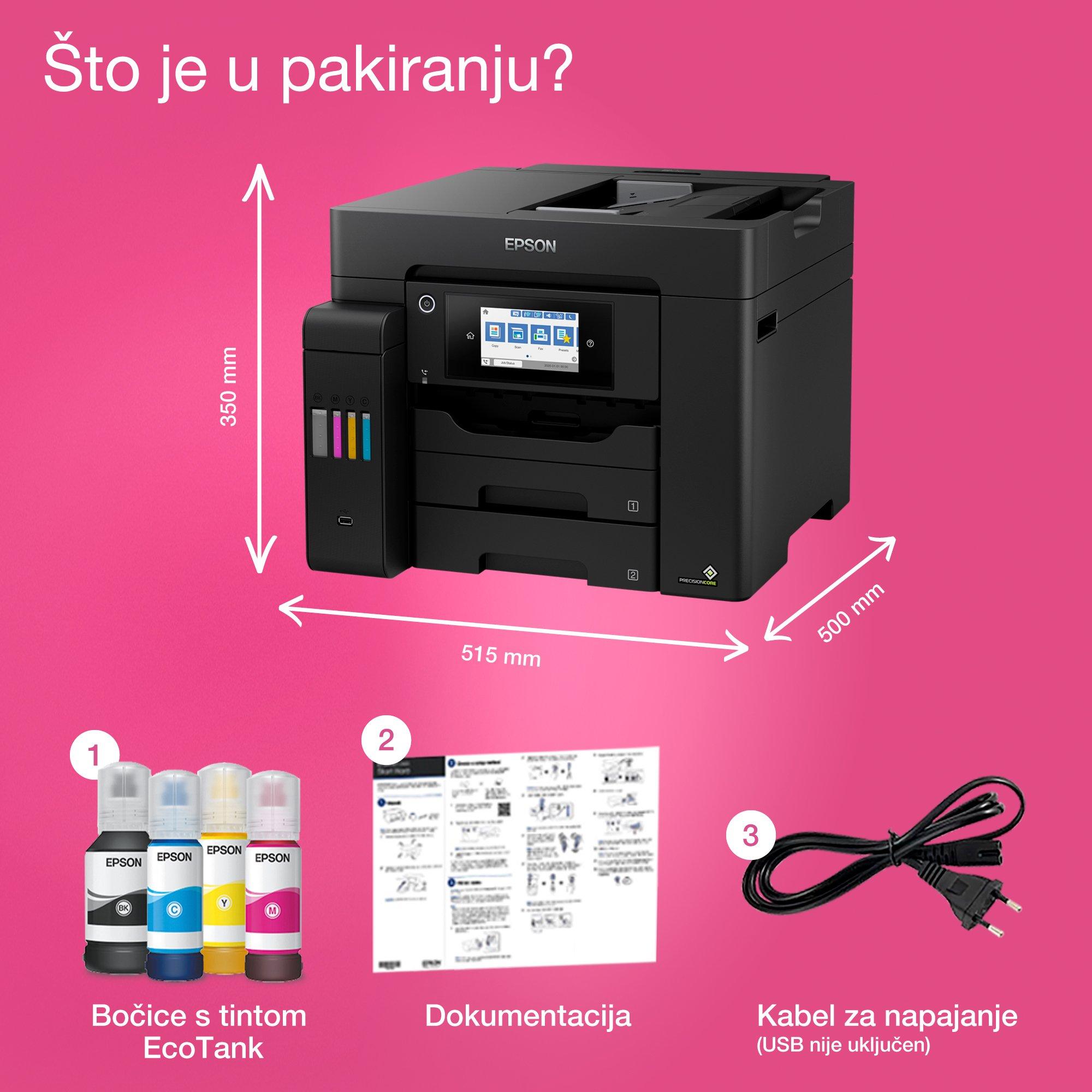 Višenamjenski pisač EcoTank L6570 za format A4 s Wi-Fi vezom, spremnikom za tintu i telefaksom whats in the box