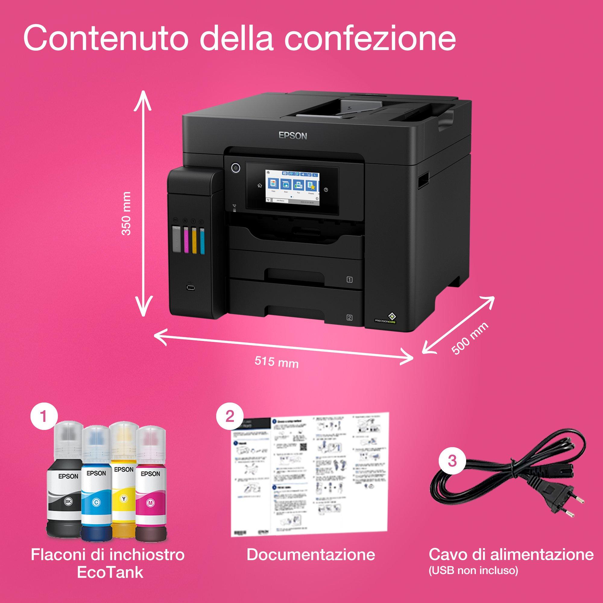 EcoTank ET-5855 Stampante multifunzione A4 Wi-Fi con serbatoi di inchiostro e fax whats in the box