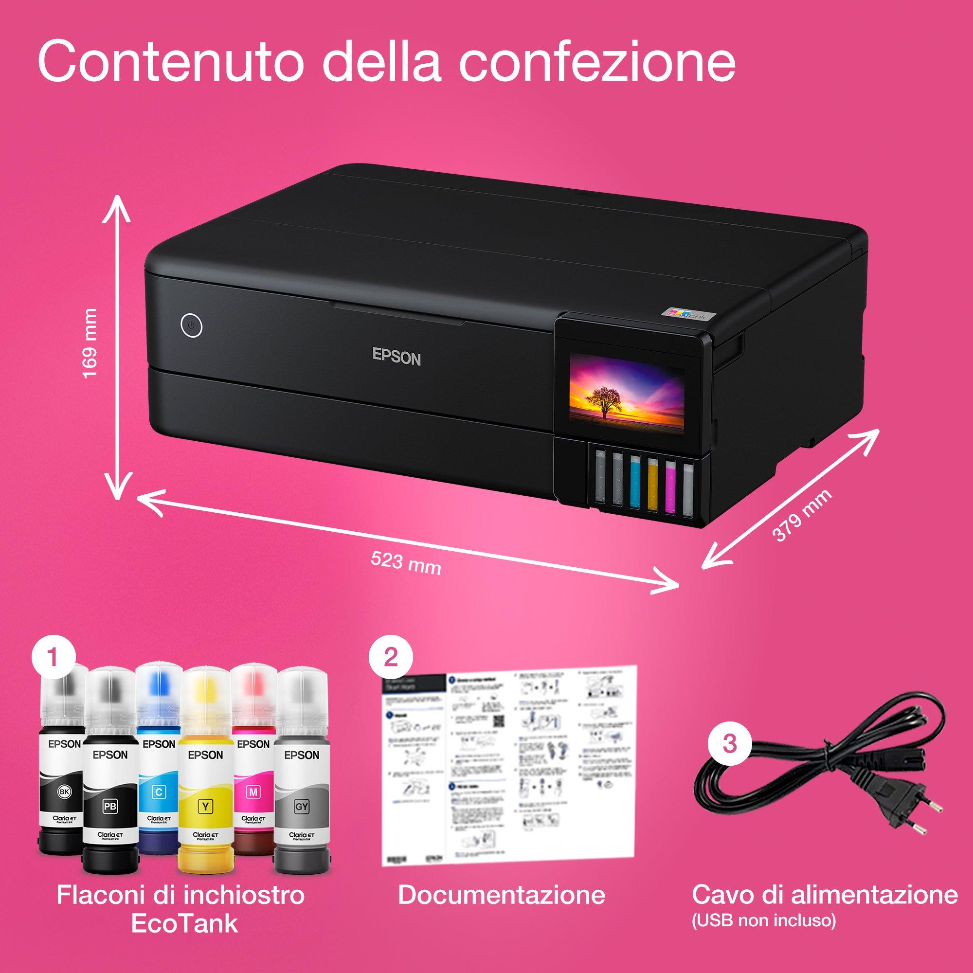 Stampante fotografica con serbatoi di inchiostro Wi-Fi A3+ EcoTank ET-8550 whats in the box