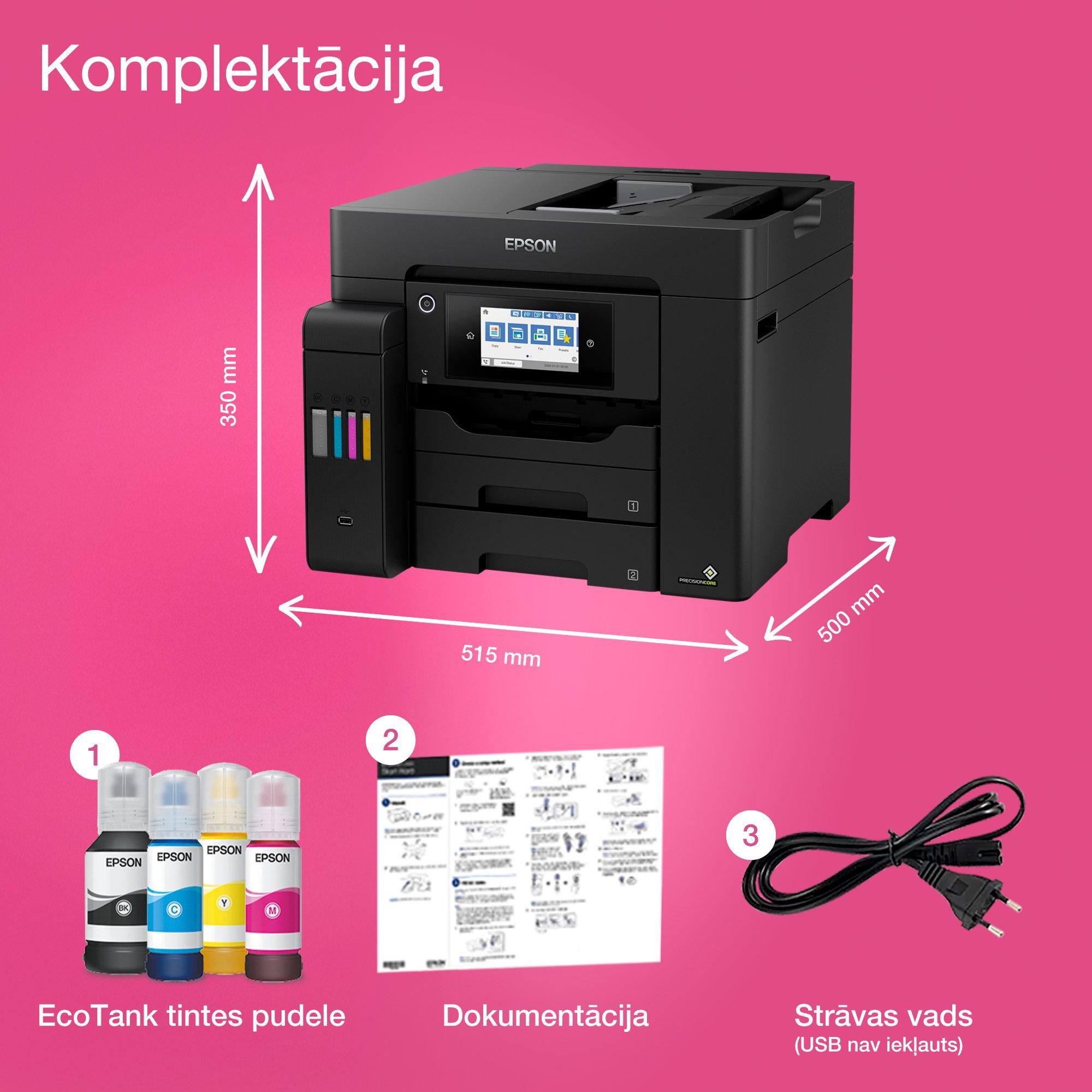 EcoTank L6550 A4 daudzfunkciju Wi-Fi tintes tvertnes printeris ar faksu whats in the box