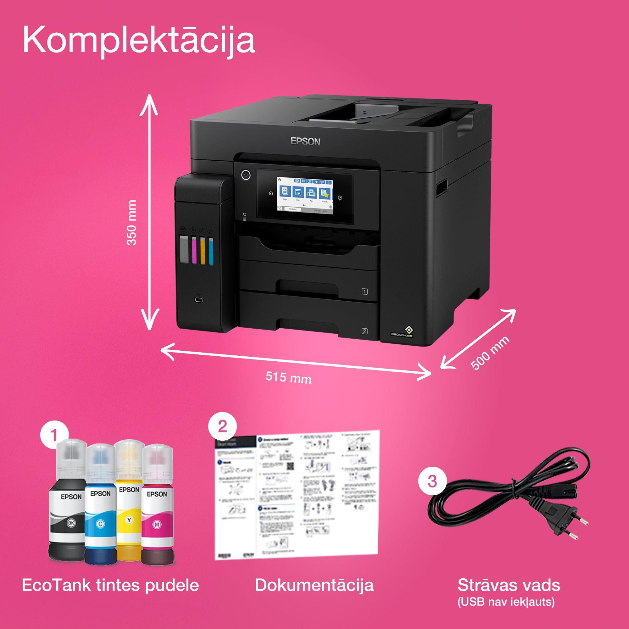 EcoTank L6570 A4 daudzfunkciju Wi-Fi tintes tvertnes printeris ar faksu whats in the box