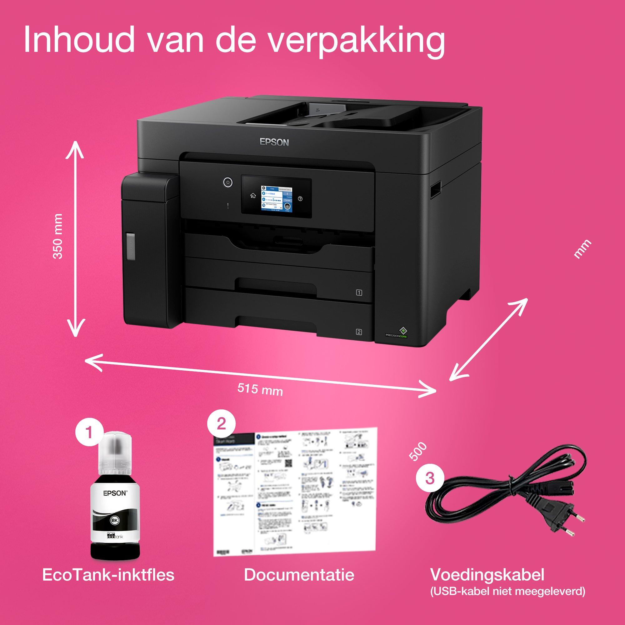 EcoTank ET-M16600 A3 multifunctionele zwart-wit Wi-Fi-printer met inkttank en scannen en kopiëren whats in the box
