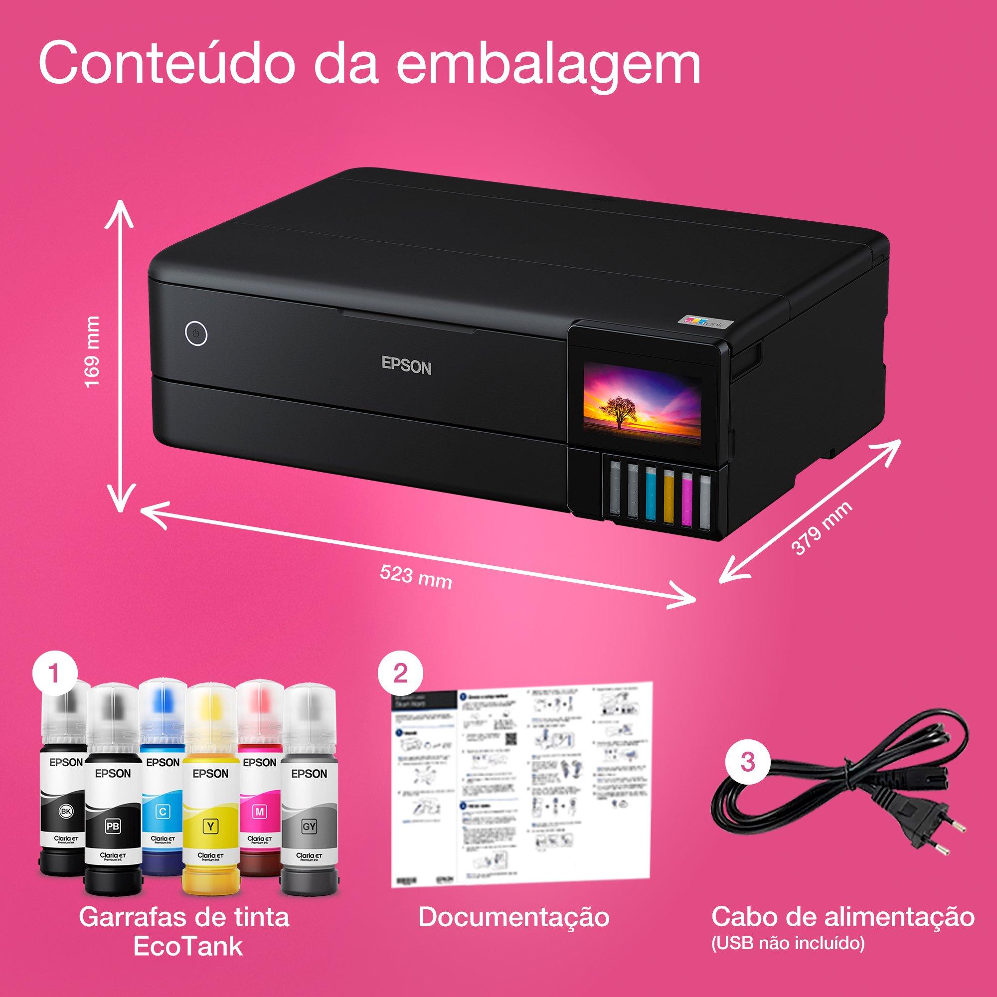 Impressora fotográfica com tanque de tinta Wi-Fi EcoTank ET-8550 A3+ whats in the box