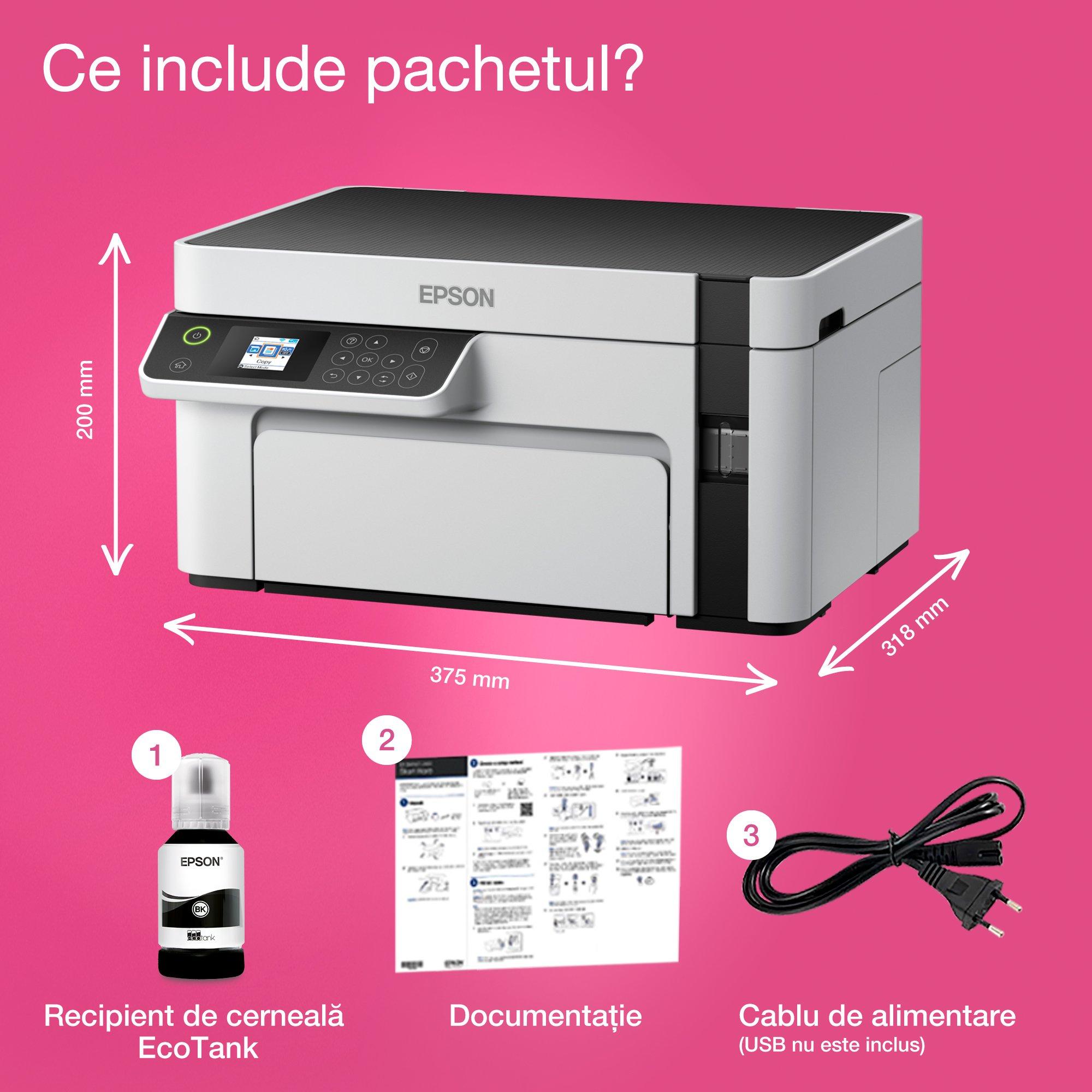 EcoTank M2120 - Multifuncțional monocrom A4 cu Wi-Fi și rezervor de cerneală whats in the box