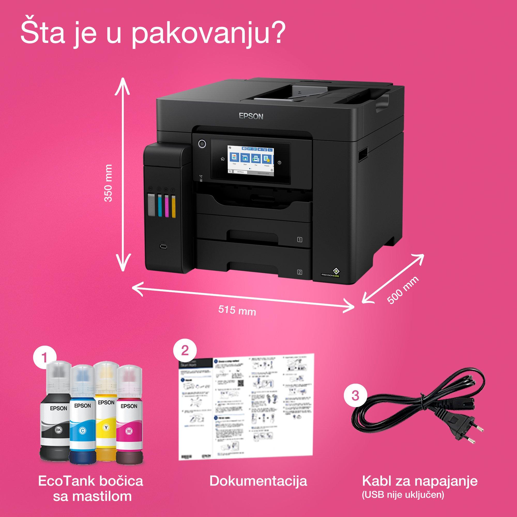 Multifunkcionalni EcoTank štampač L6550 formata A4 sa rezervoarom za mastilo, Wi-Fi vezom i faksom whats in the box