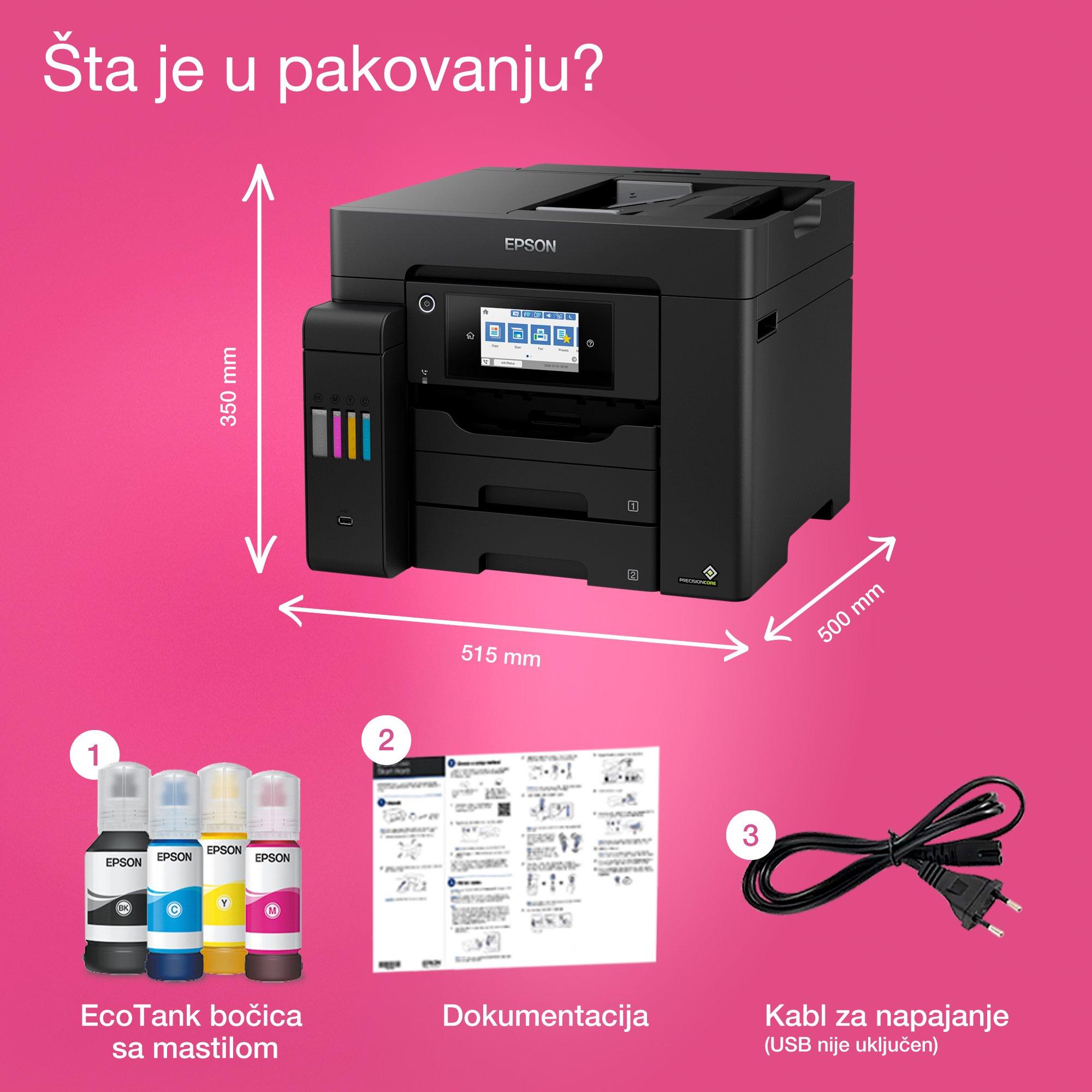 Multifunkcionalni EcoTank štampač L6570 formata A4 sa rezervoarom za mastilo, Wi-Fi vezom i faksom whats in the box