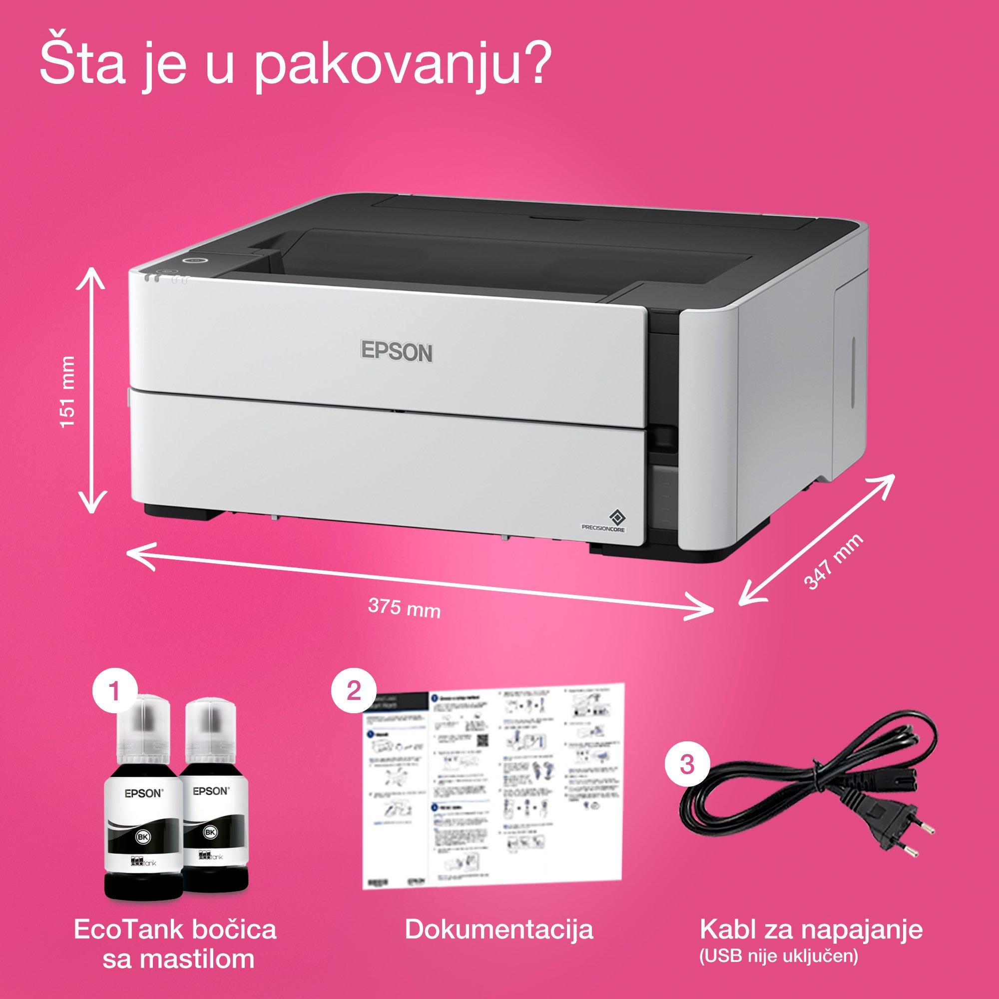 EcoTank M1170 crno-beli štampač formata A4 sa rezervoarom za mastilo i Wi-Fi vezom whats in the box