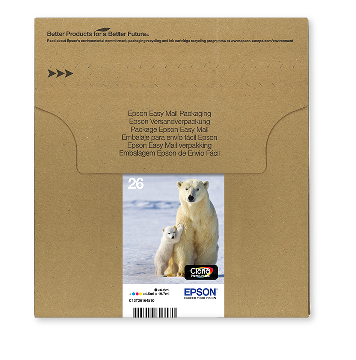 26 Eisbär | Multipack EasyMail | Tinte Farben & Epson | Claria | 4 Tintenpatronen Papier Produkte Deutschland Premium Tinte
