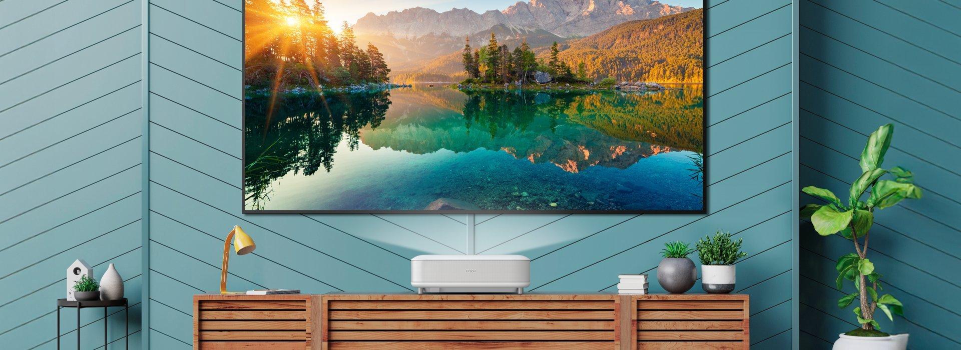 EH-LS650W projecting onto a projection-screen from close to the wall.