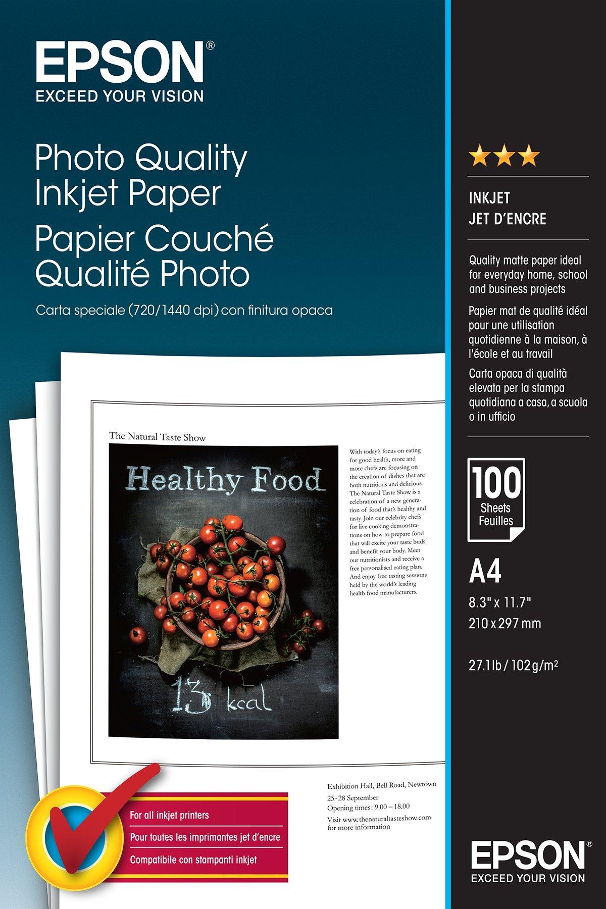 Epson A4 Photo Quality Inkjet Paper 102gsm, 100 sheets