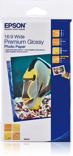 Premium Glossy Photo Paper, 16:9 format, 255g/m2, 20 Sheets