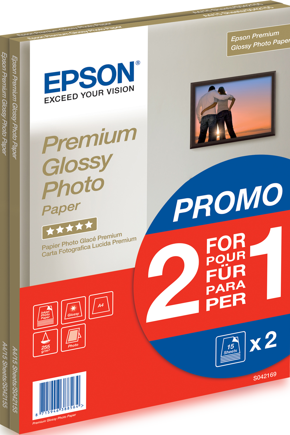 Epson A4 Premium Glossy Photo Paper 255gsm, 30 sheets