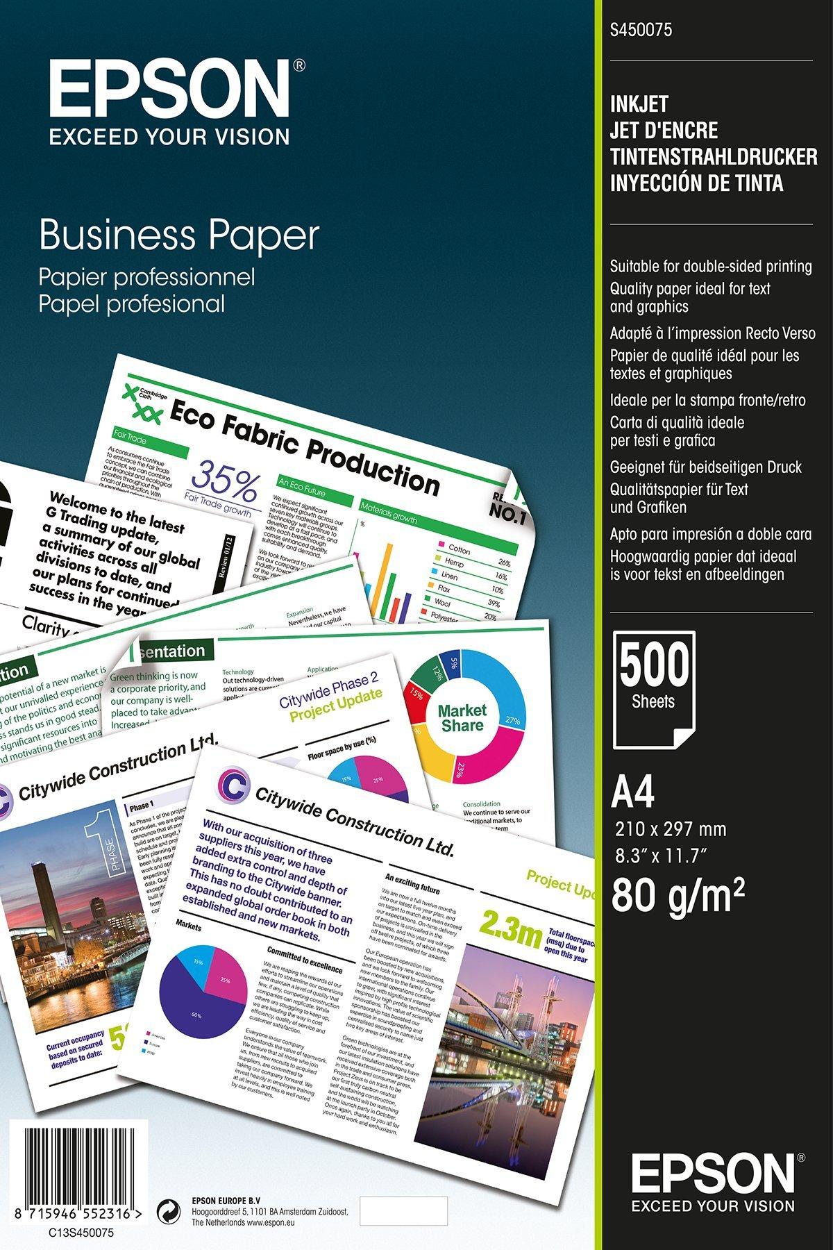  Epson A4 Business Plain Paper (Pack of 500), C13S450075, White  : Office Products