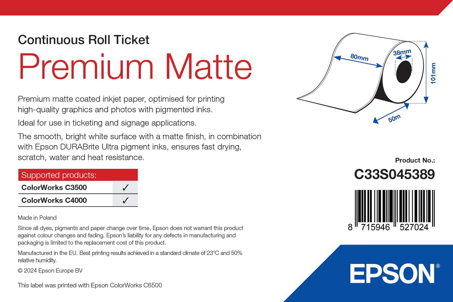 Premium Matte Ticket - Roll: 80mm x 50m