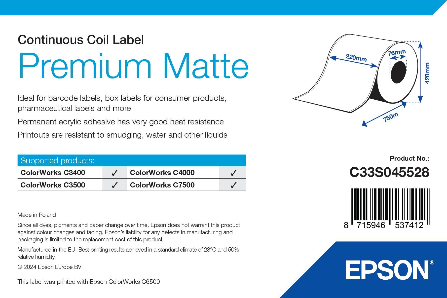 Premium Matte Label - Coil: 220mm x 750m