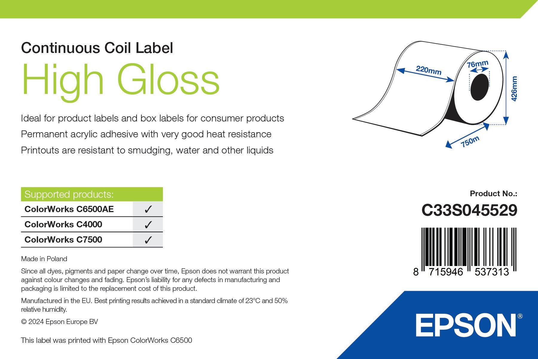High Gloss Label - Coil: 220mm x 750m