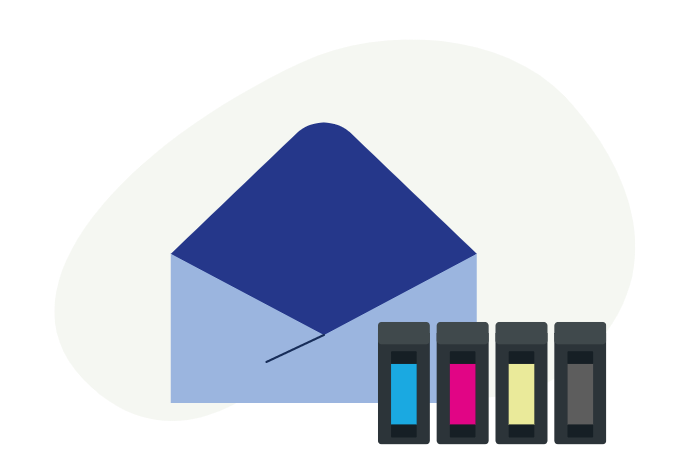 An envelope and a few used ink cartridges.