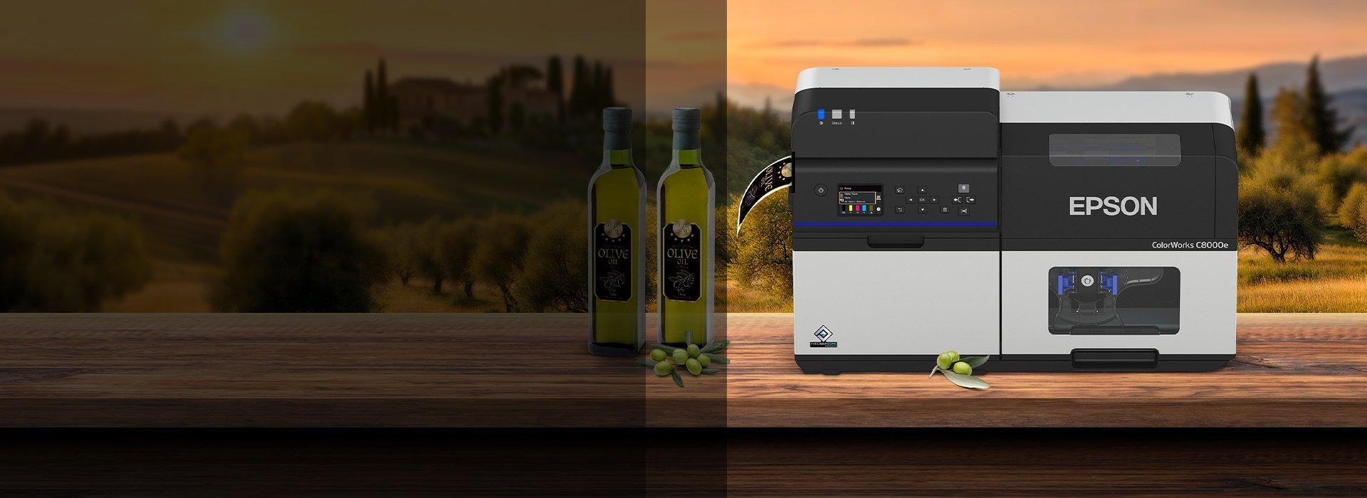 Epson Colorworks printer, printing some labels for olive oil.