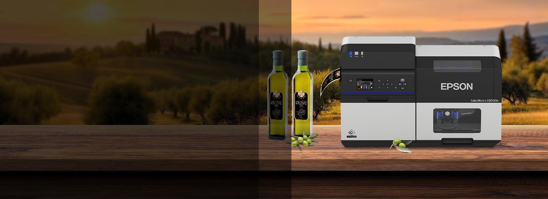 Epson Colorworks printer, printing some labels for olive oil.